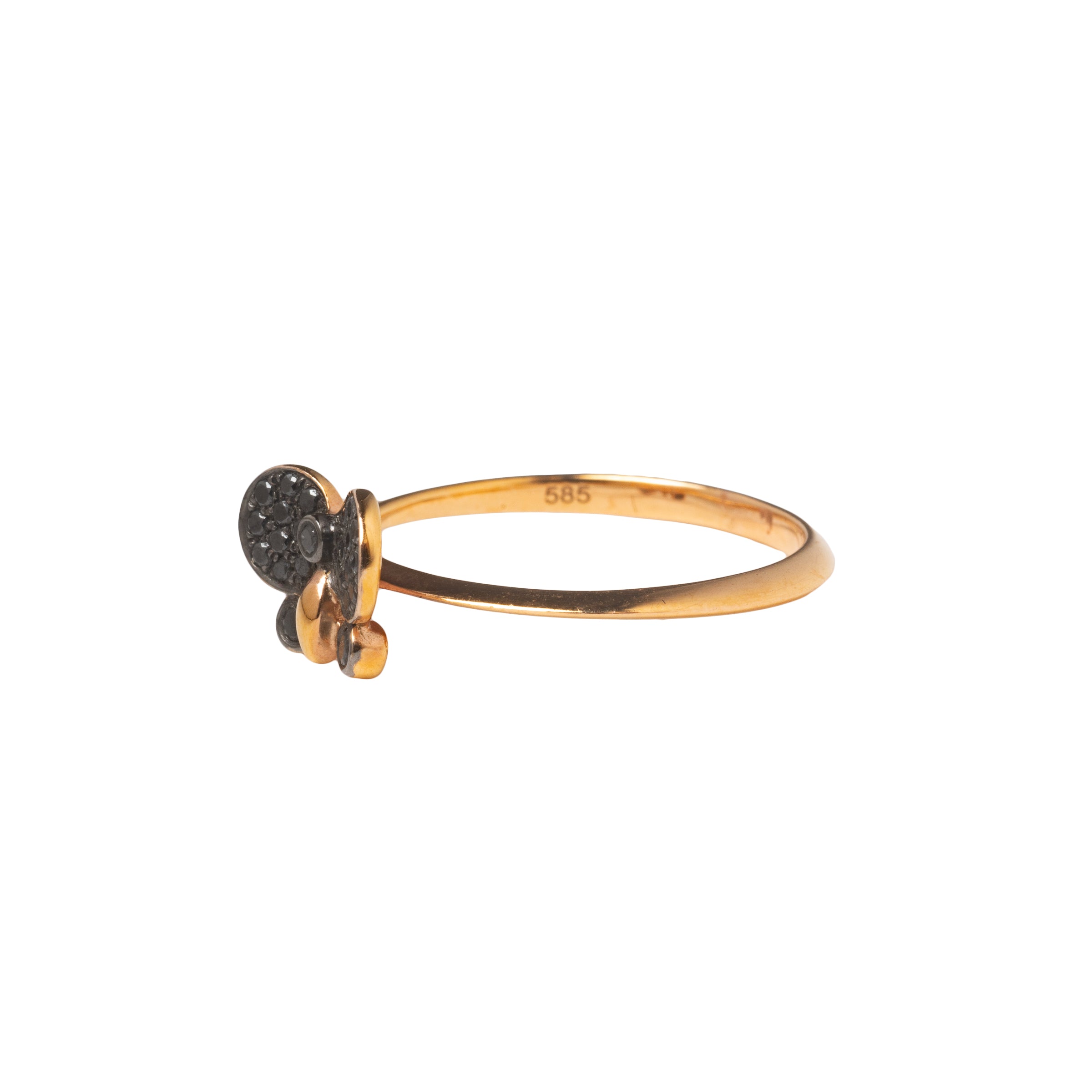Anel Infantil Borboleta com Diamante Negro em Ouro 18K