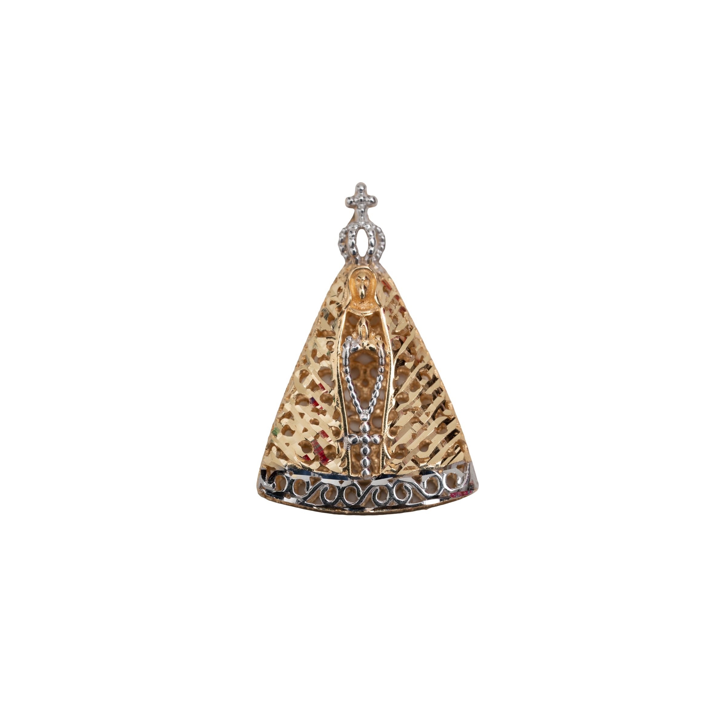 Pingente Nossa Senhora Aparecida Vazado com Diamante e Ouro 18K