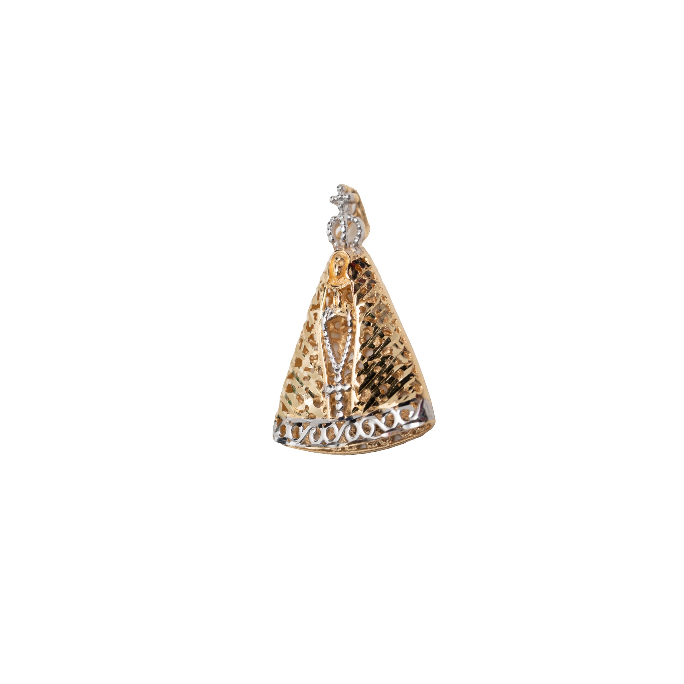 Pingente Nossa Senhora Aparecida Vazado com Diamante e Ouro 18K