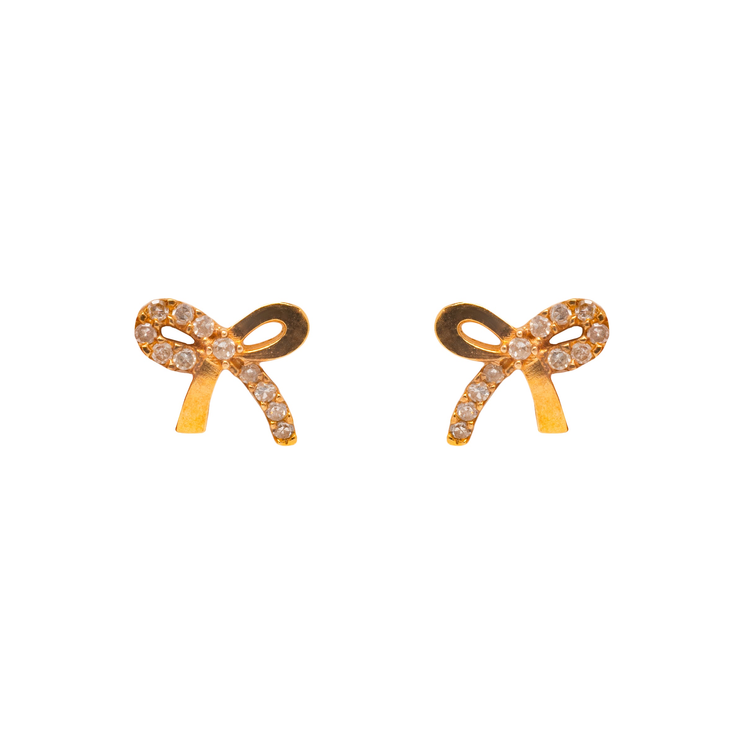 Brinco Infantil Lacinho com Diamante Ouro 18K