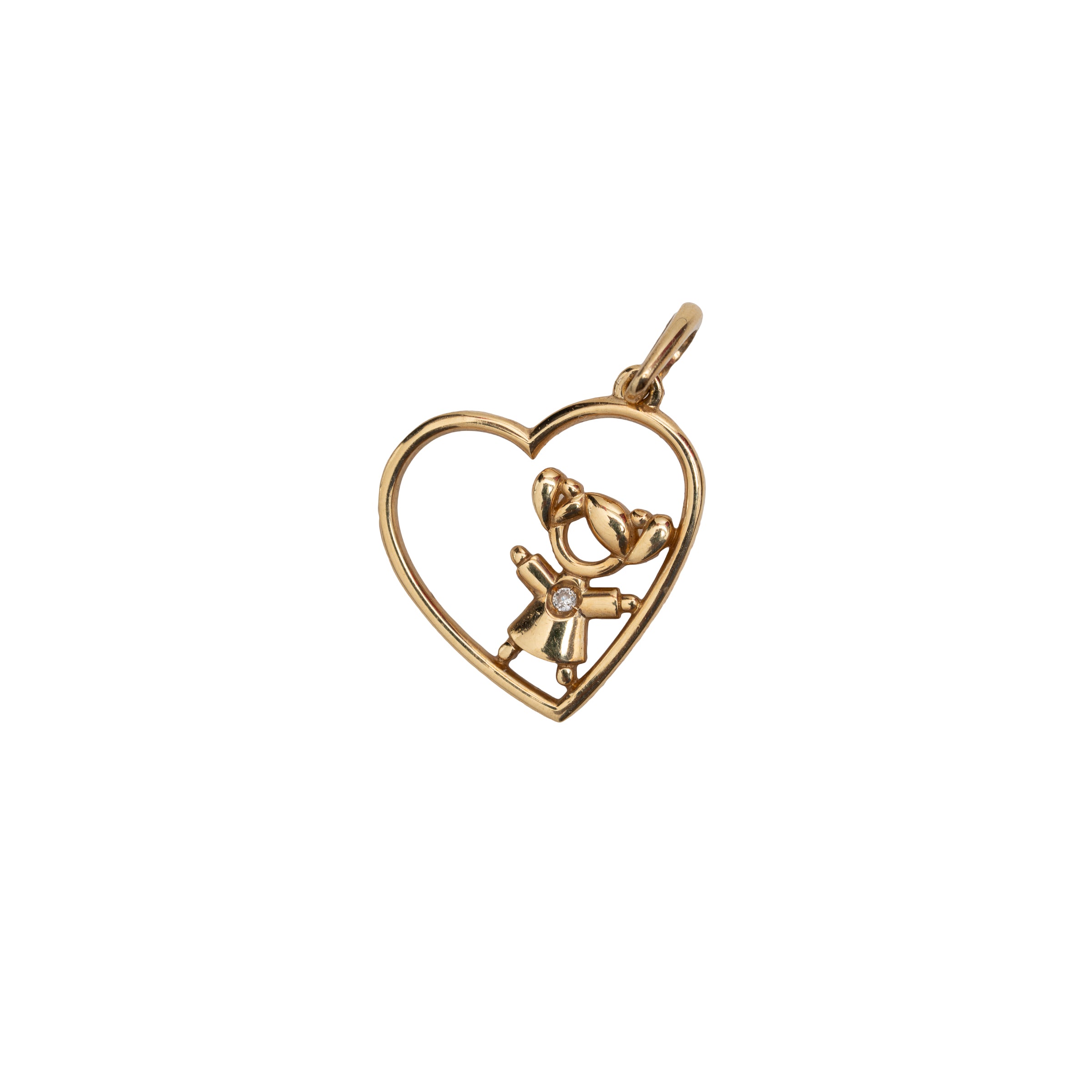 Pingente Coração Menina Ponto Diamante em Ouro 18K