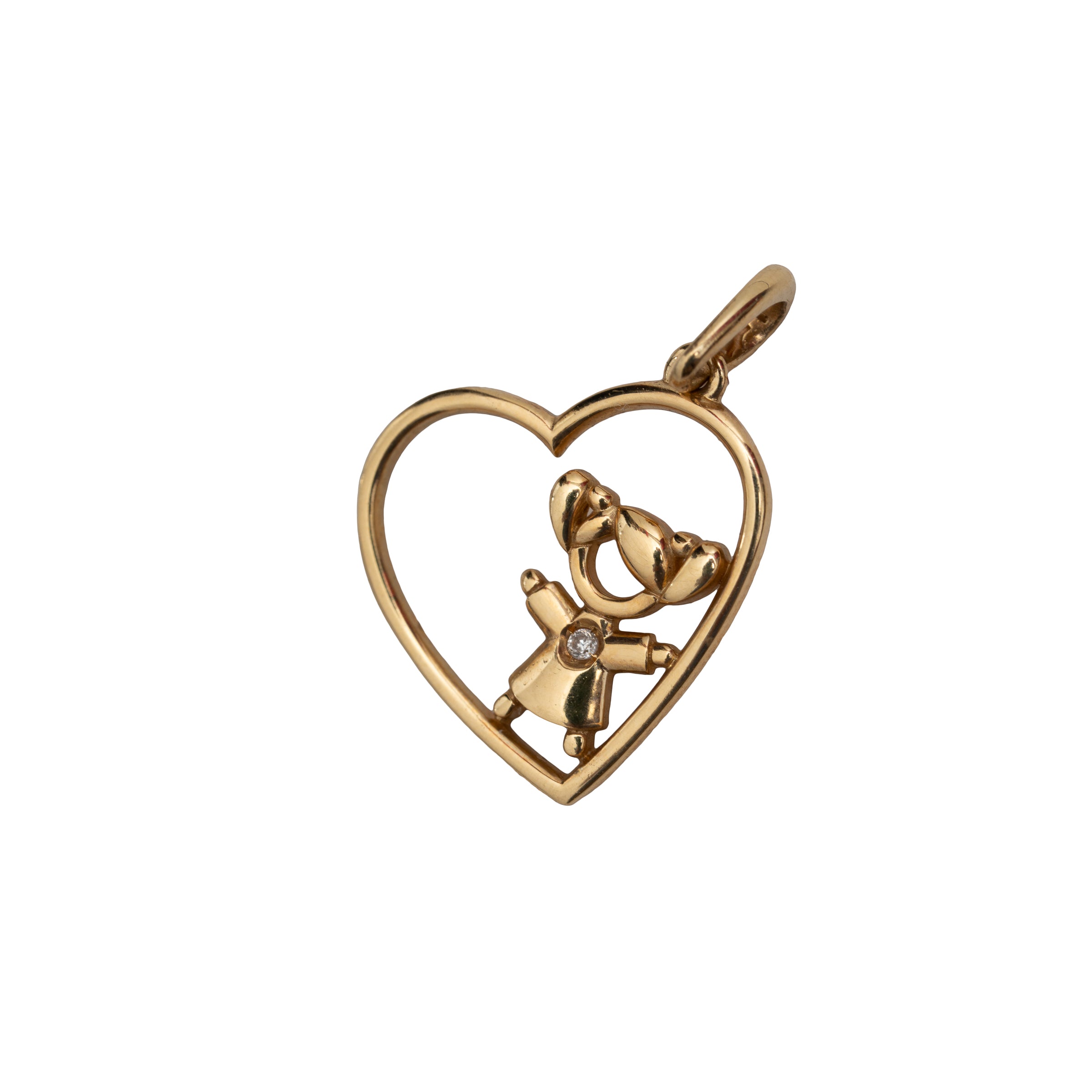 Pingente Coração Menina Ponto Diamante em Ouro 18K