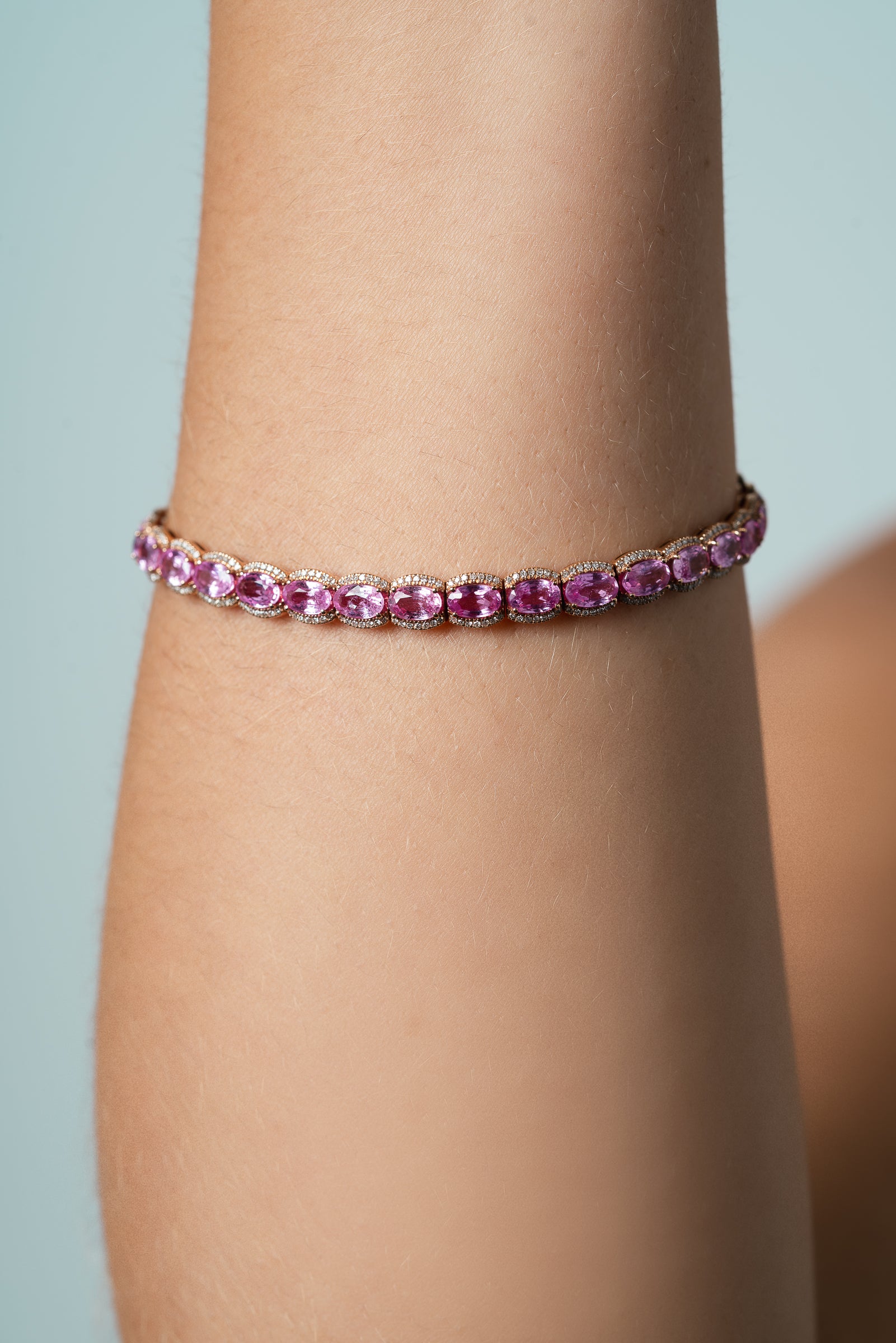 Pulseira Pink Safira Ovais com Diamante e Ouro 18K