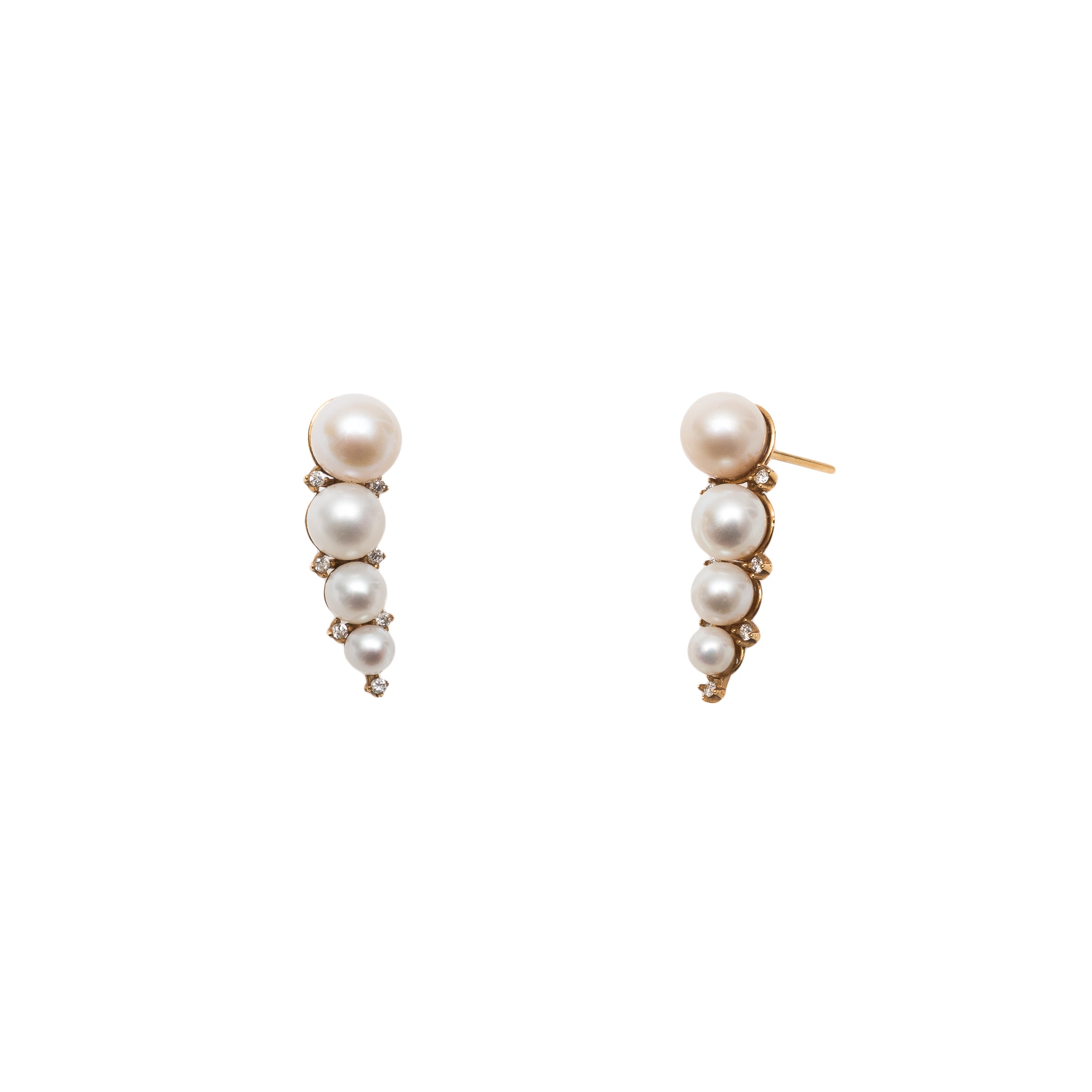 Brinco ear cuff pérolas e diamante, ouro 18k