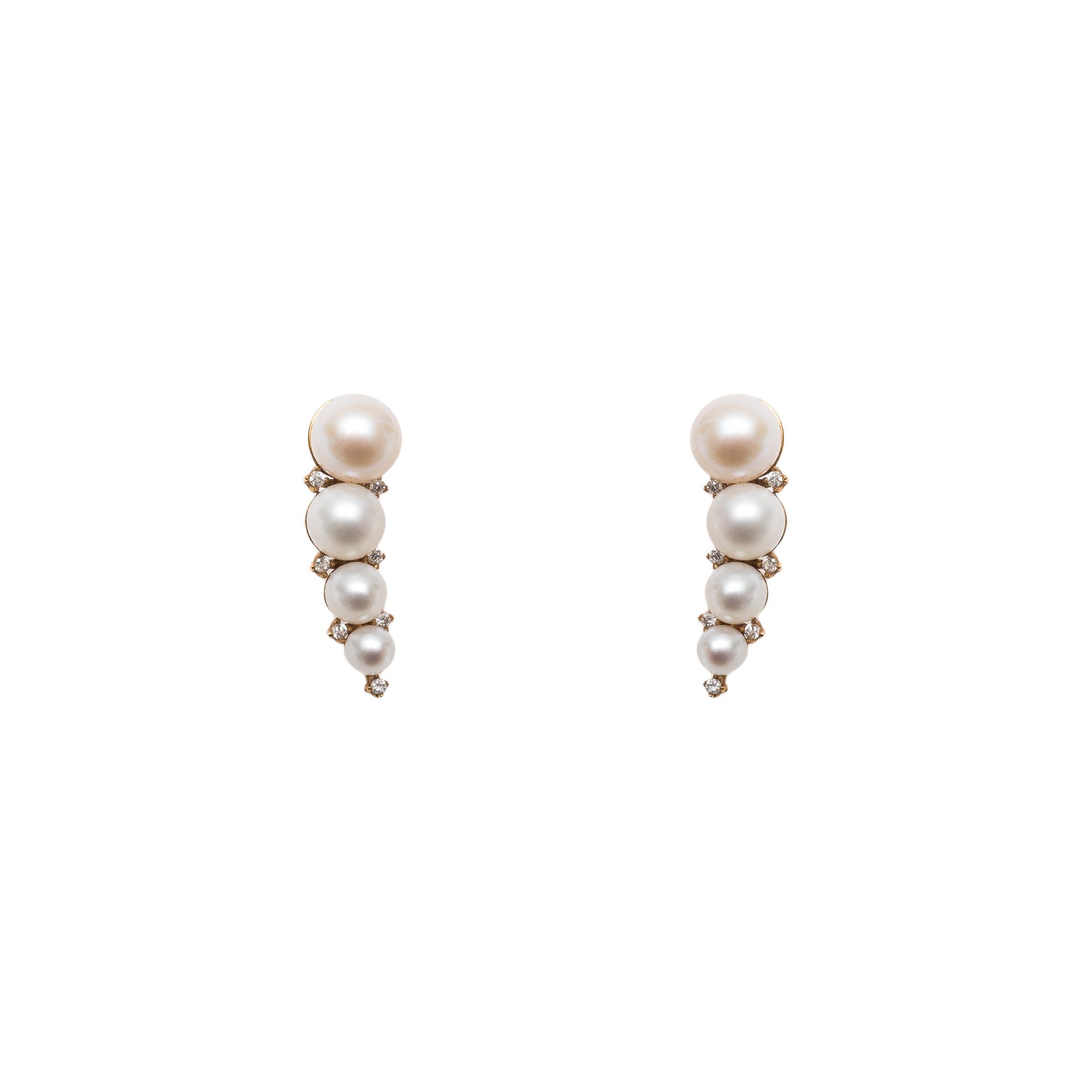 Brinco ear cuff pérolas e diamante, ouro 18k