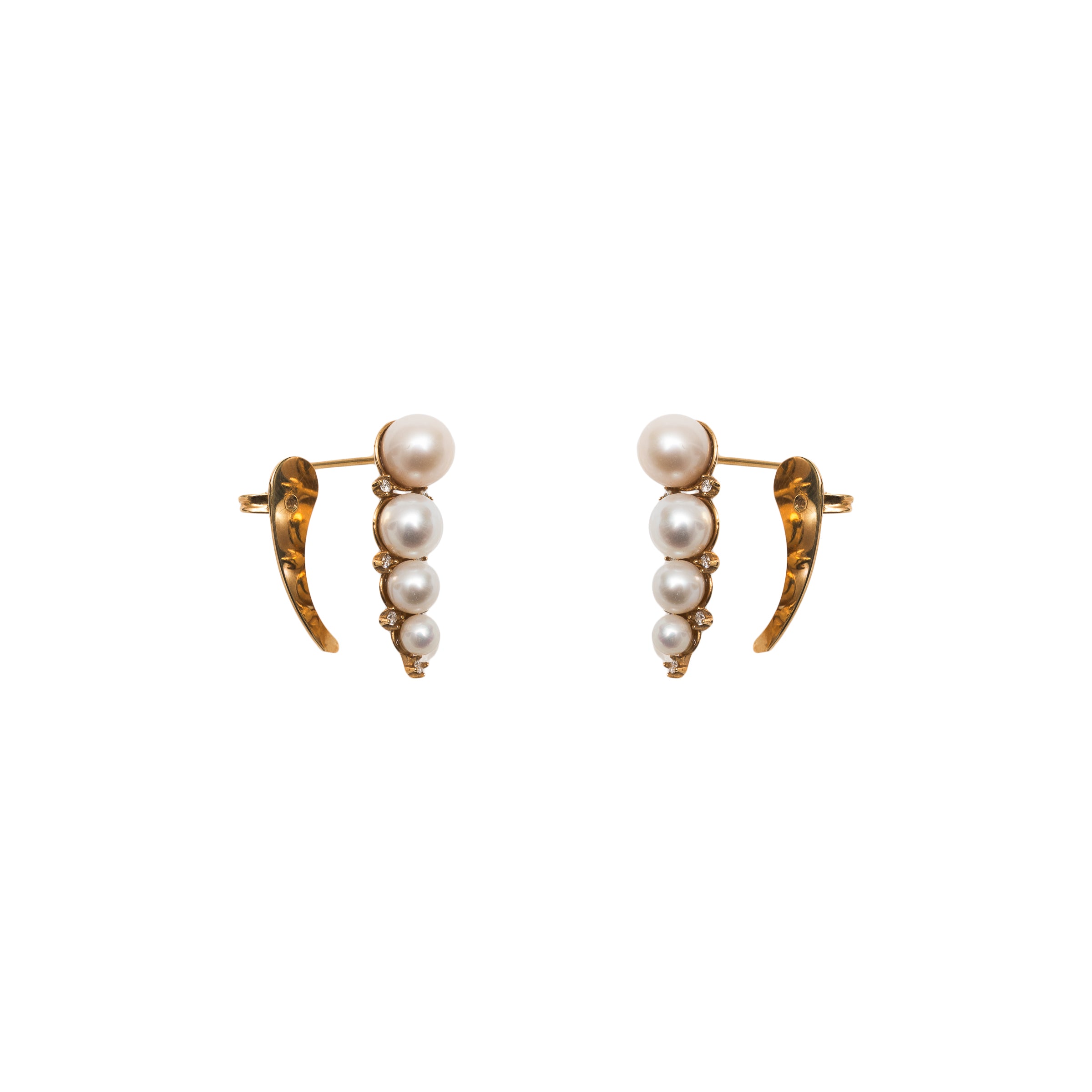 Brinco ear cuff pérolas e diamante, ouro 18k