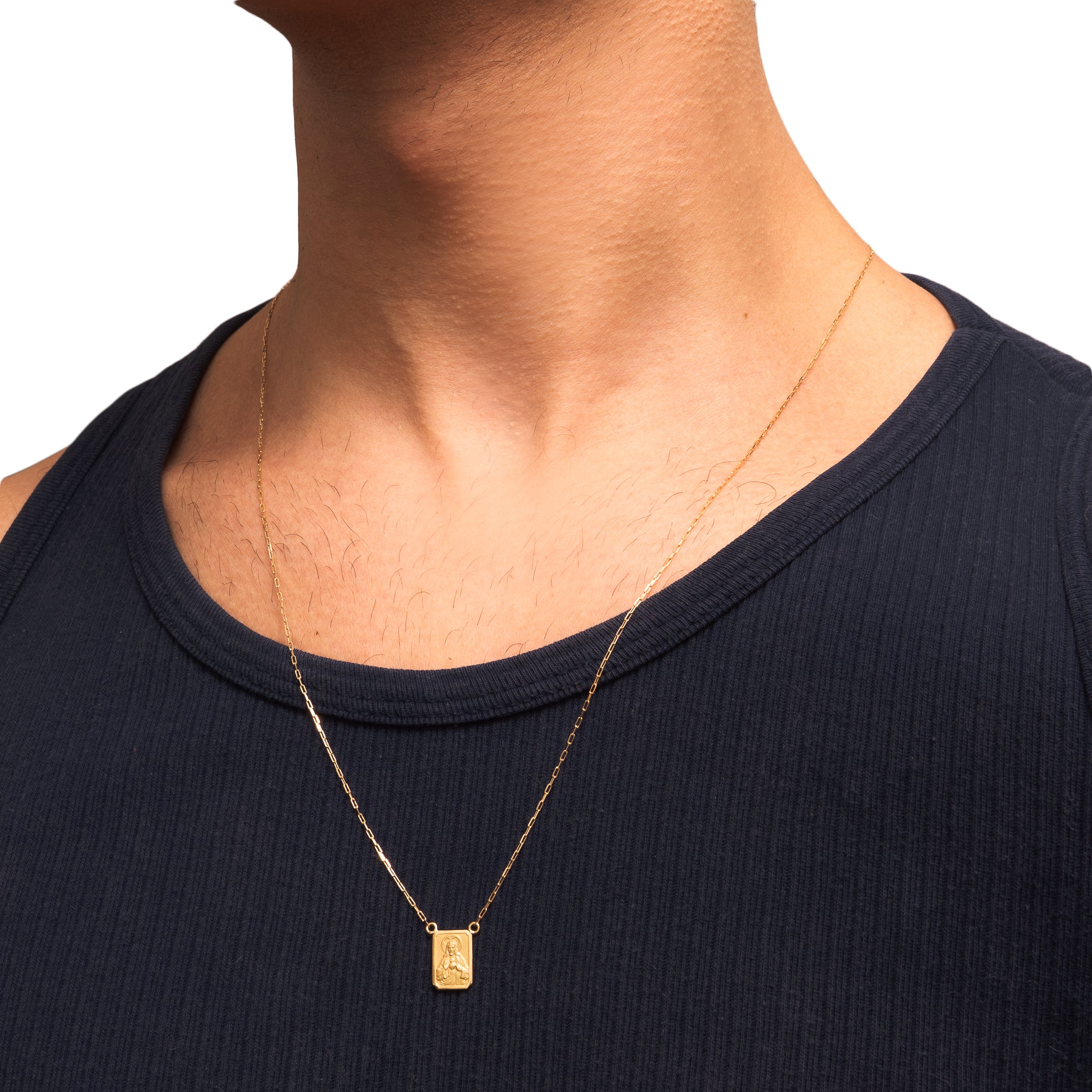 Escapulário cartier dupla face Sagrado Coração de Jesus e Nossa Senhora do Carmo ouro 18k