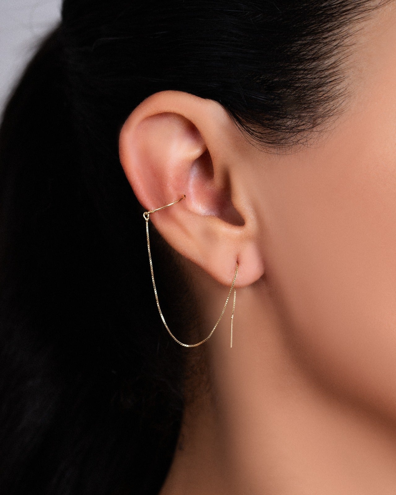 Piercing Argola com Corrente e Palito Ouro 18K