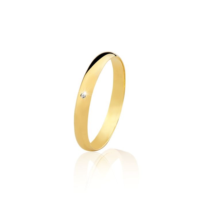 Aliança Meia Cana 4mm Anatômica em Ouro 18K com Ponto de Diamante