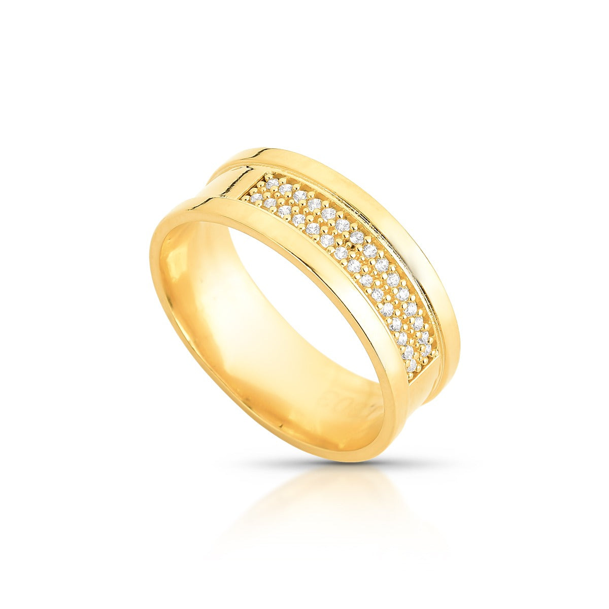 Aliança Meia Cravejada de Diamantes em Ouro 18K