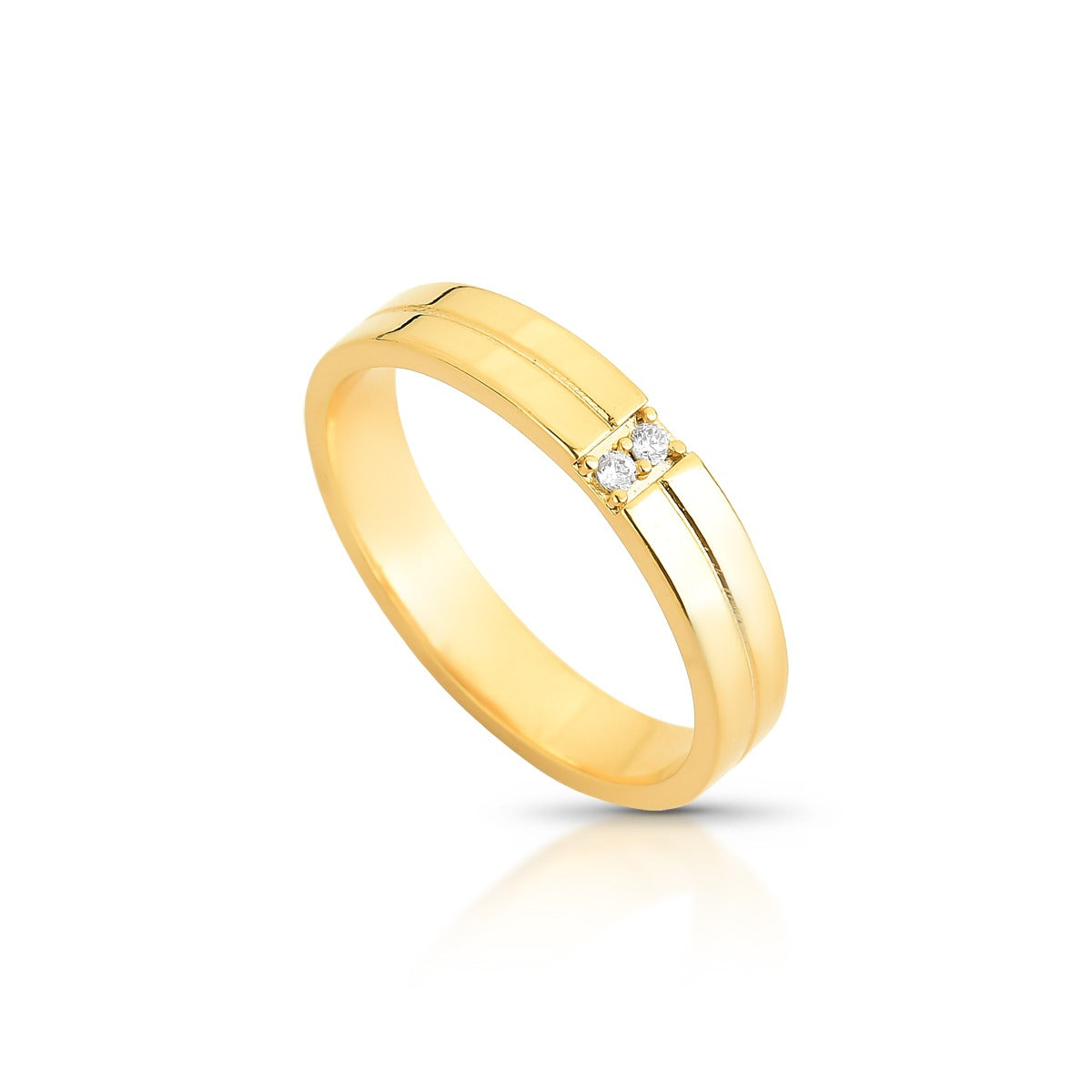 Aliança Reta com Friso, Diamante e Ouro 18K