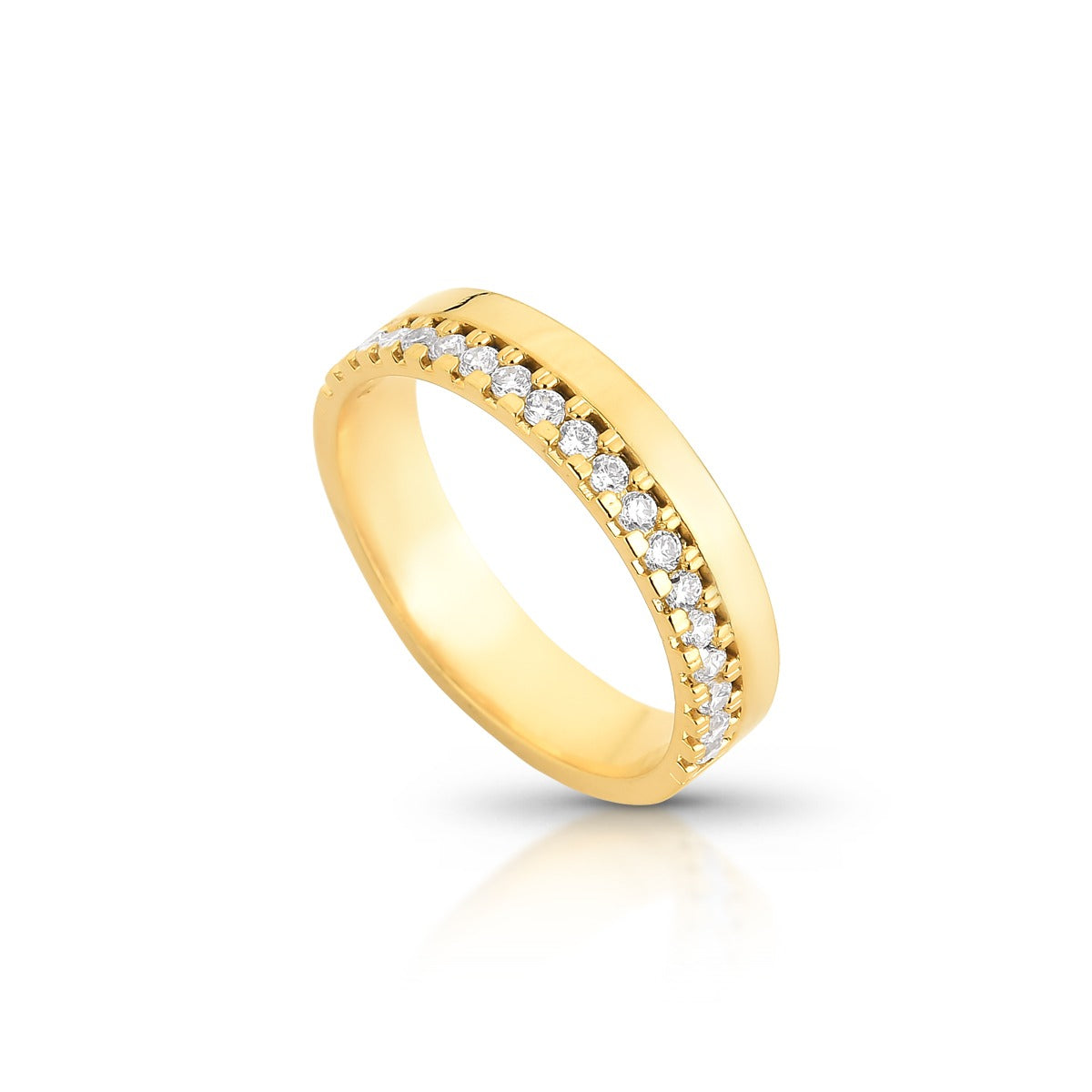 Aliança Reta com Pedras Brilhantes na Borda 5mm Ouro 18K