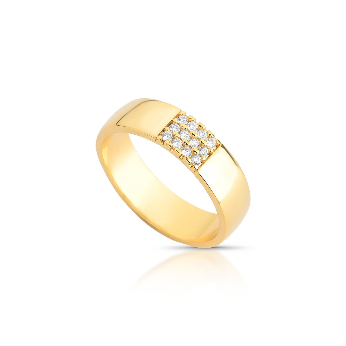 Aliança Abaulada com Topo Cravejado de Diamantes em Ouro 18K