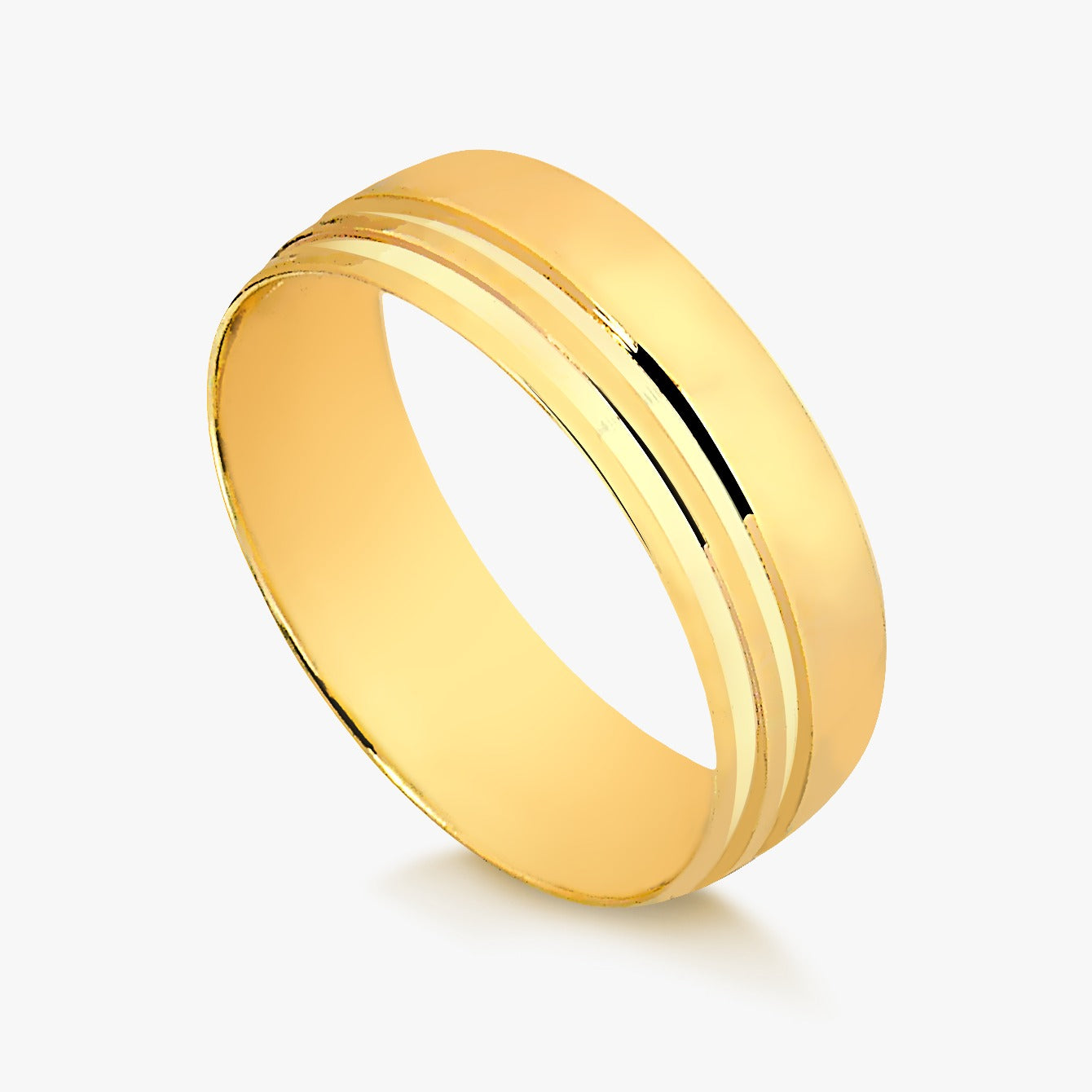 Aliança Meia Cana 2 Frizos 6,80mm Ouro 18K