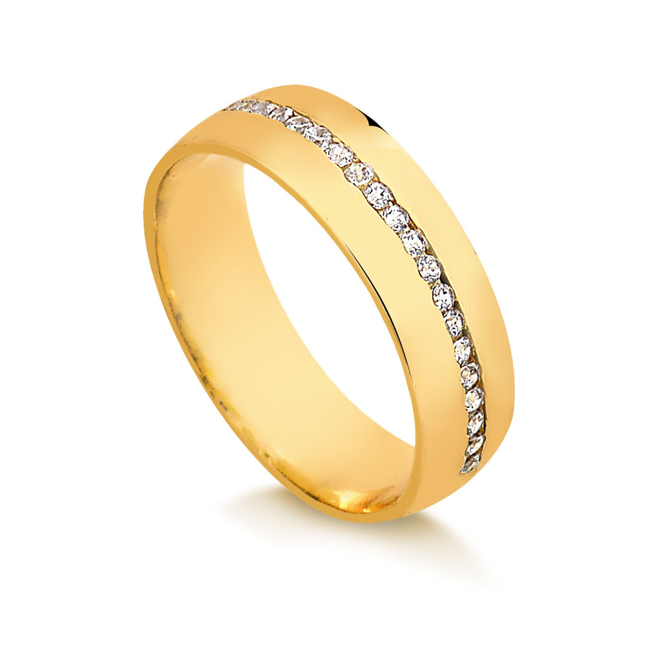 Aliança Meia Cana 5,80mm Confort com Diamante em Ouro 18K