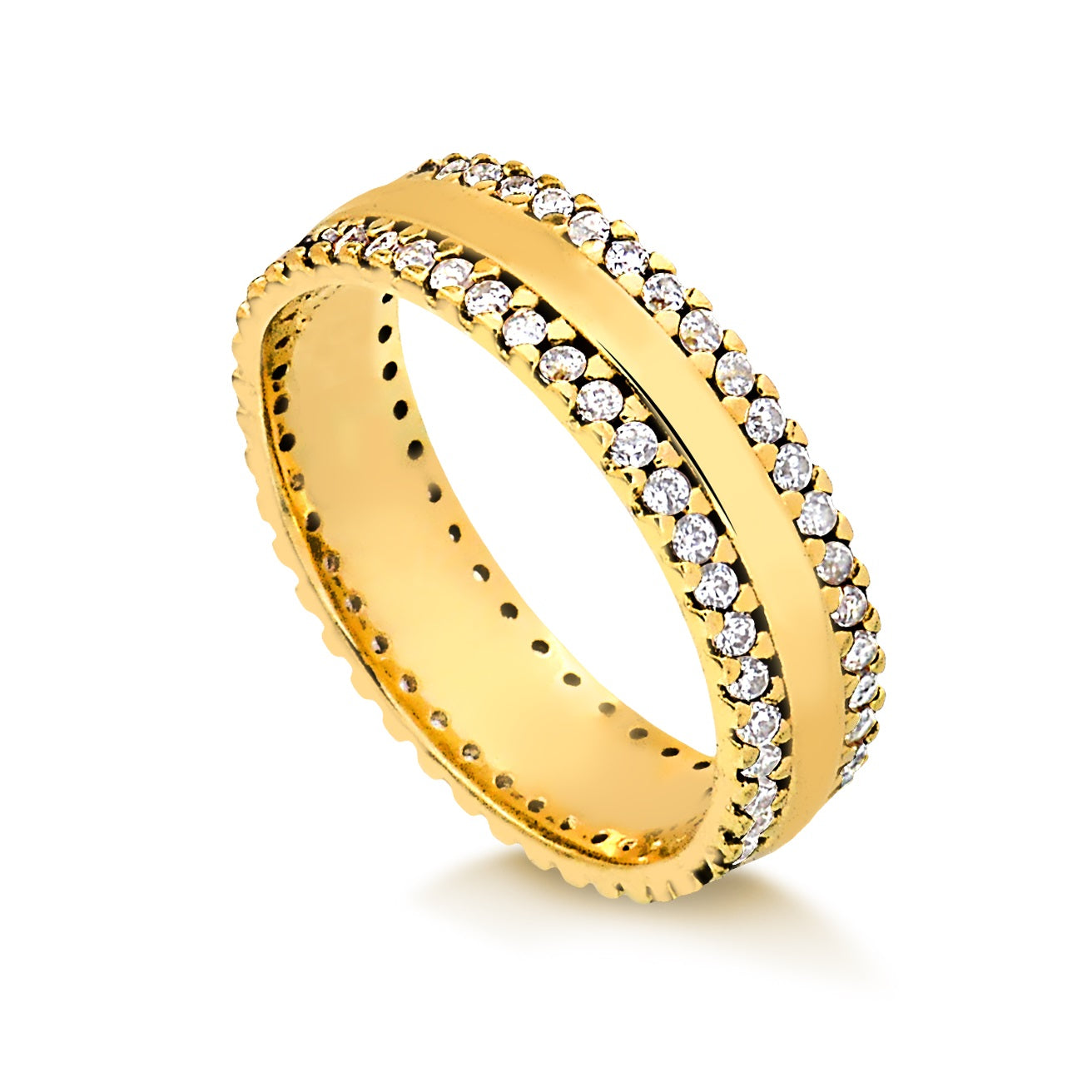 Aliança com Bordas Cravejadas de Diamantes em Ouro 18K Confort