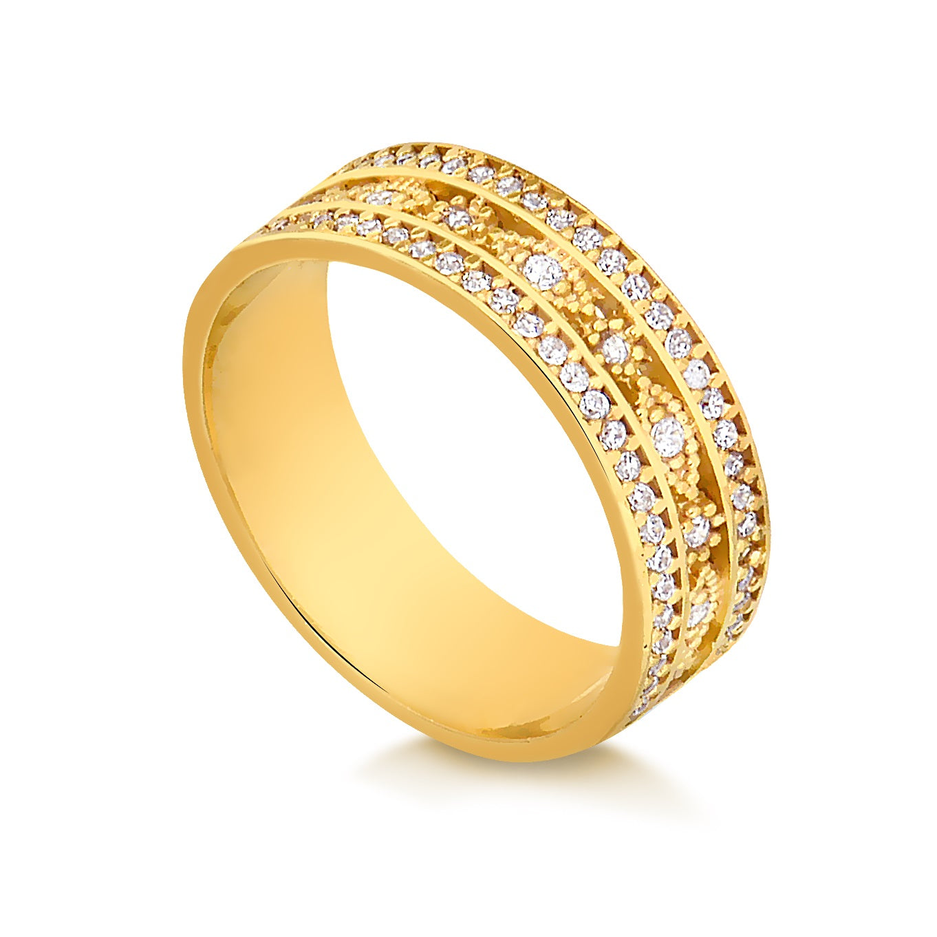 Aliança Reta Trabalhada em Diamante e Ouro 18K