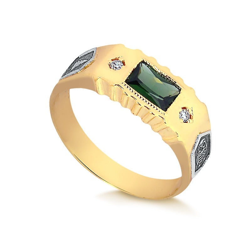Anel de Formatura Baguete em Ouro 18K – Esmeralda, Rubi ou Safira Azul