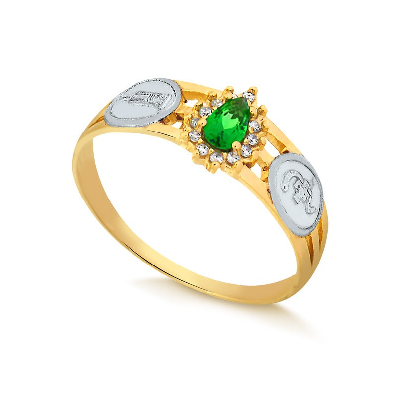 Anel de Formatura Gota em Ouro 18K – Esmeralda, Rubi ou Safira Azul