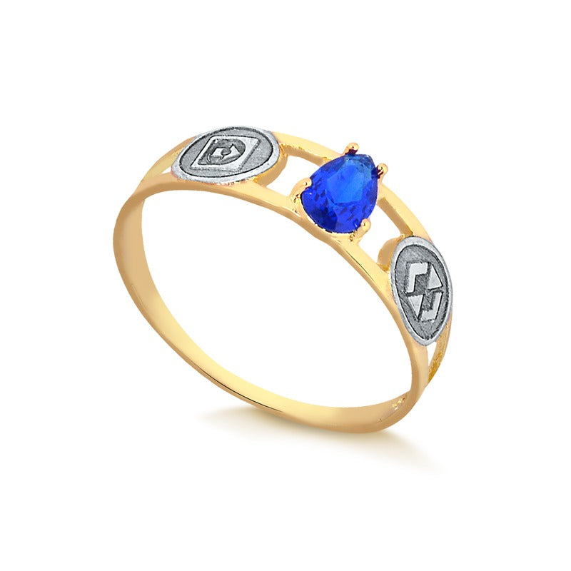 Anel de Formatura Gota em Ouro 18K – Esmeralda, Rubi ou Safira Azul