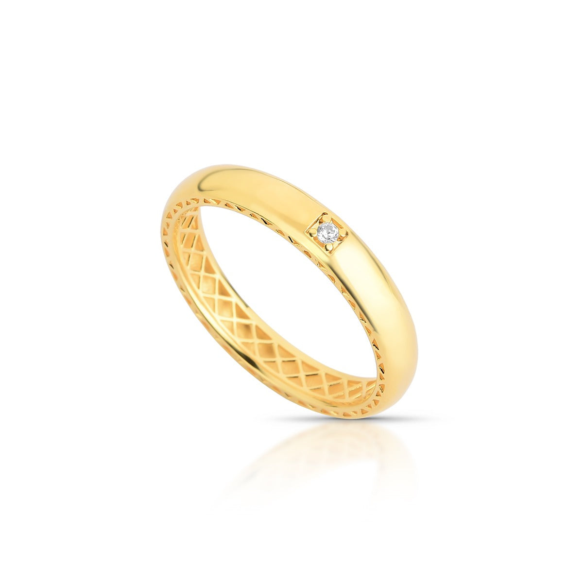 Aliança Rio Sena com Diamante em Ouro 18K