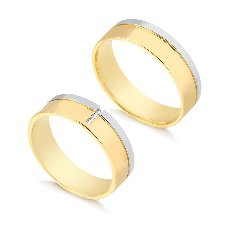 Aliança de Bodas em Ouro 18K Branco e Amarelo com Diamante