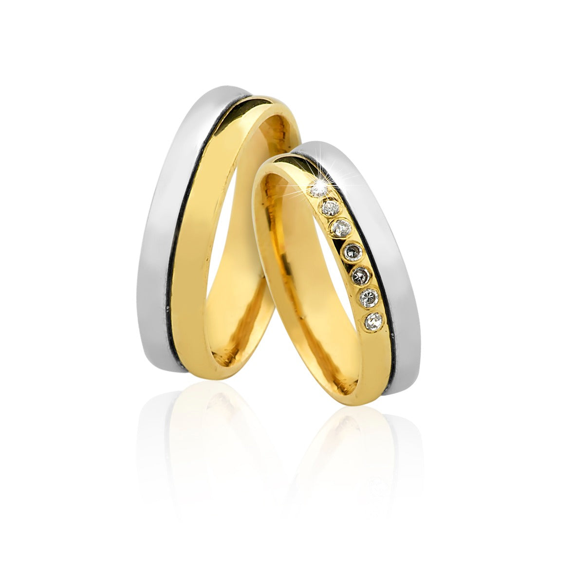Aliança de Bodas Feminina em Ouro 18K Branco e Amarelo com Diamante