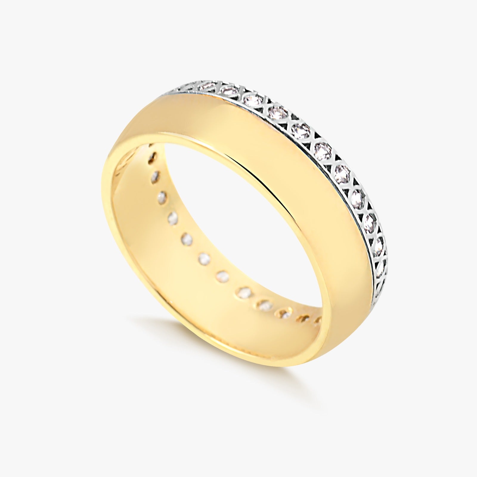 Aliança de Bodas Meia Cana com Cravação na Borda Ouro 18k e Diamante