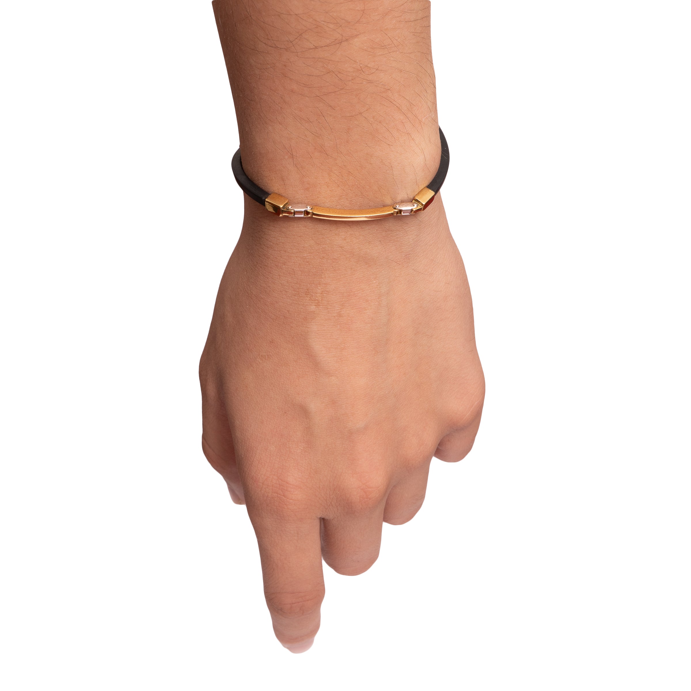 Pulseira masculina silicone com chapa e gomos ouro 18k