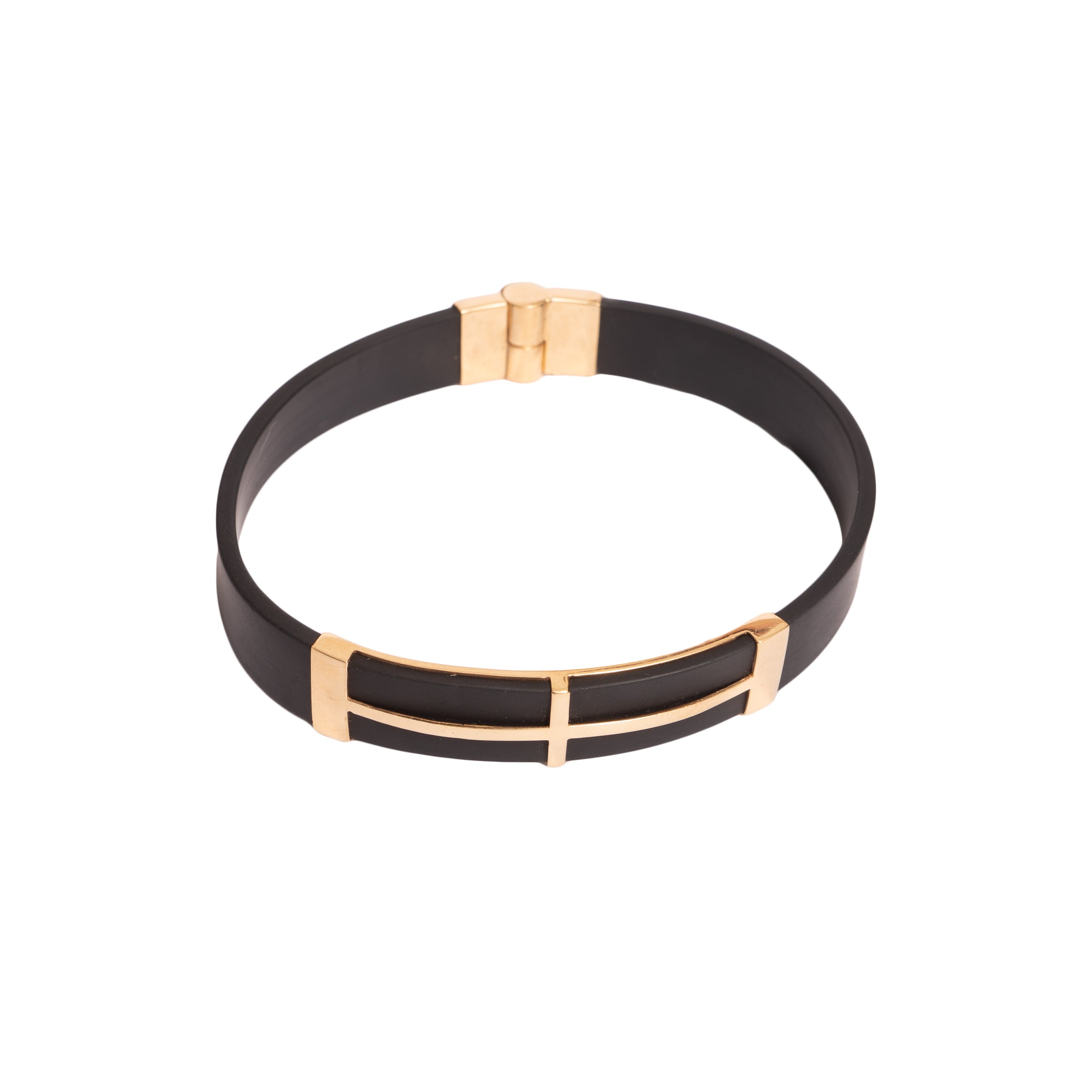 Pulseira masculina silicone com chapa vazada ouro 18k