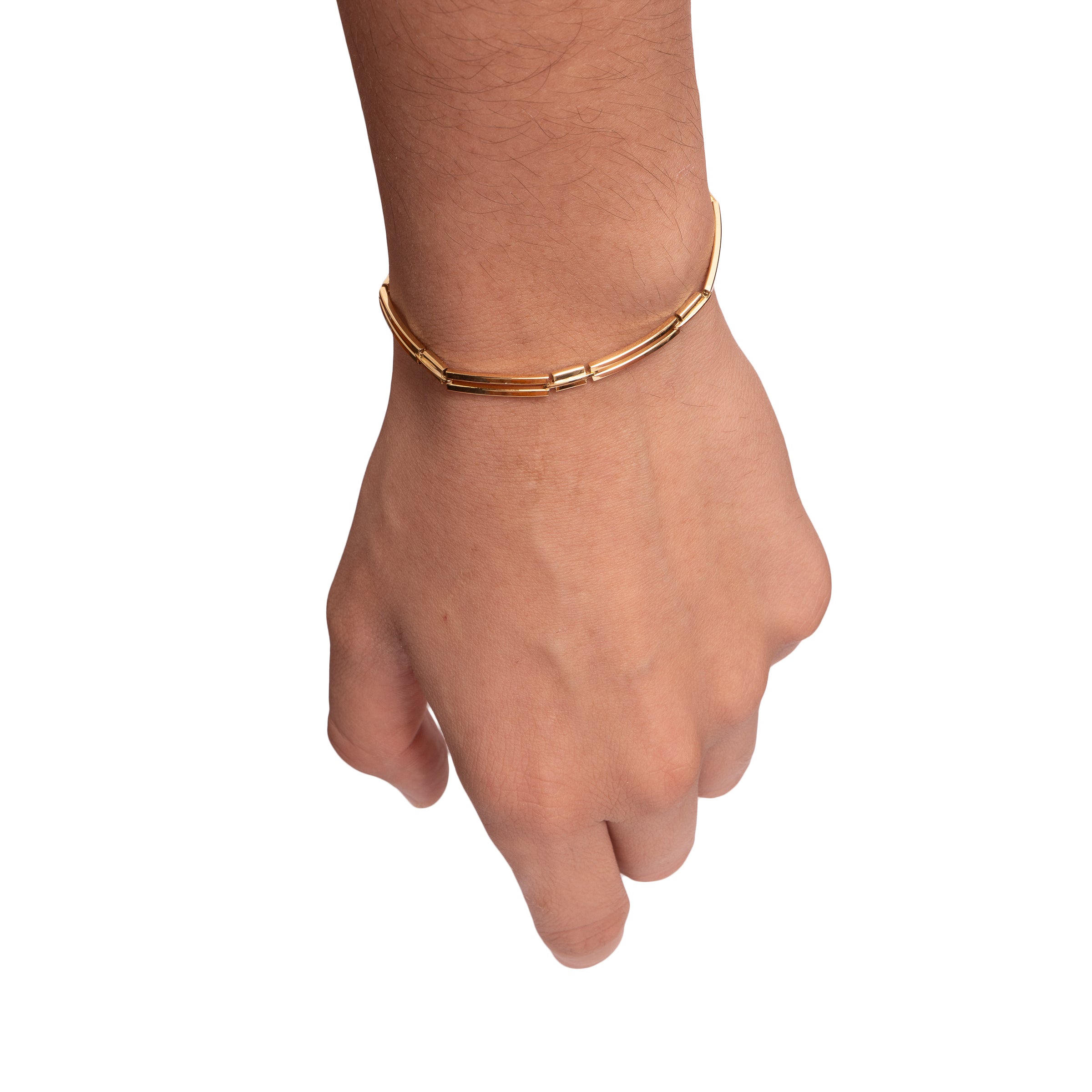 Pulseira masculina placas e gomos ouro 18k