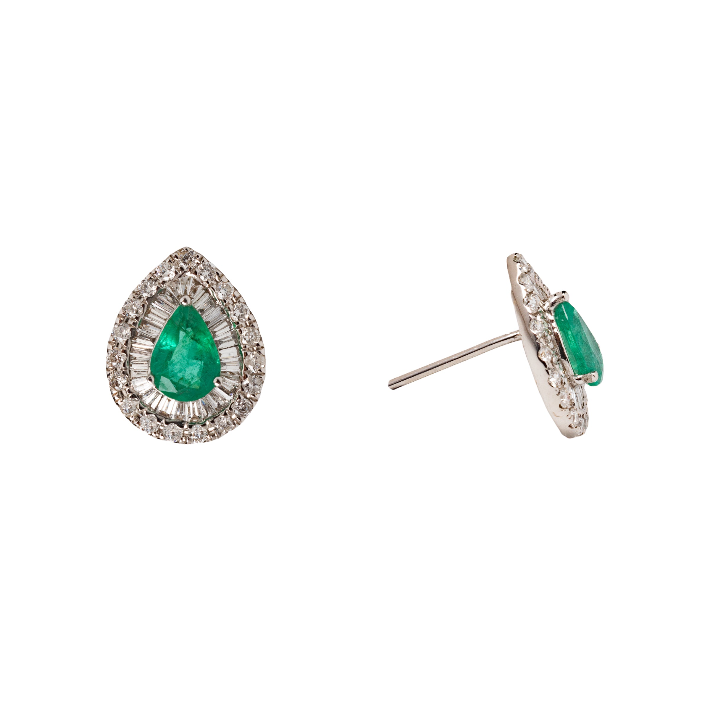 Brinco Gota Diamante e Esmeralda em Ouro 18K