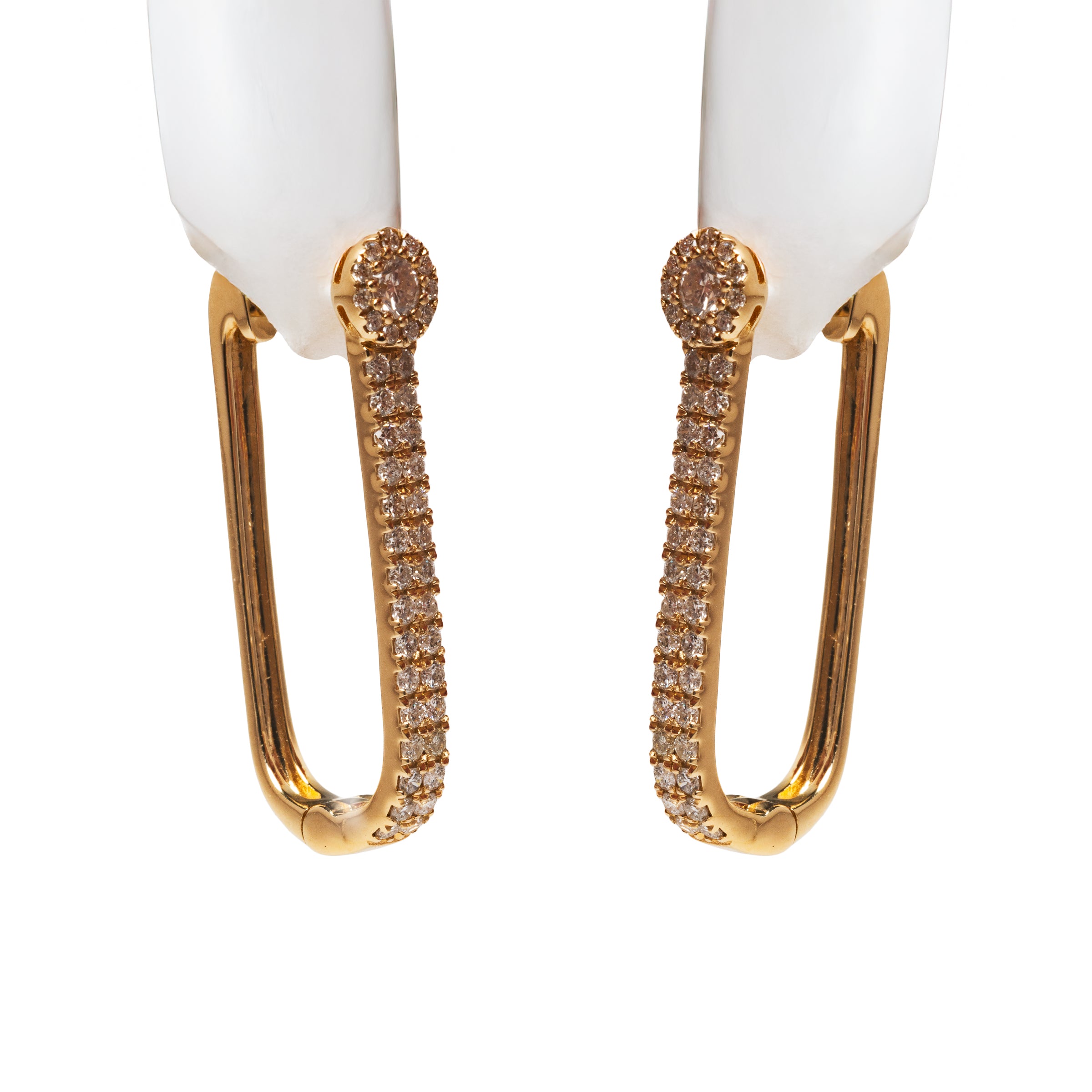 Brinco Argola Retangular com Diamantes em Ouro 18K