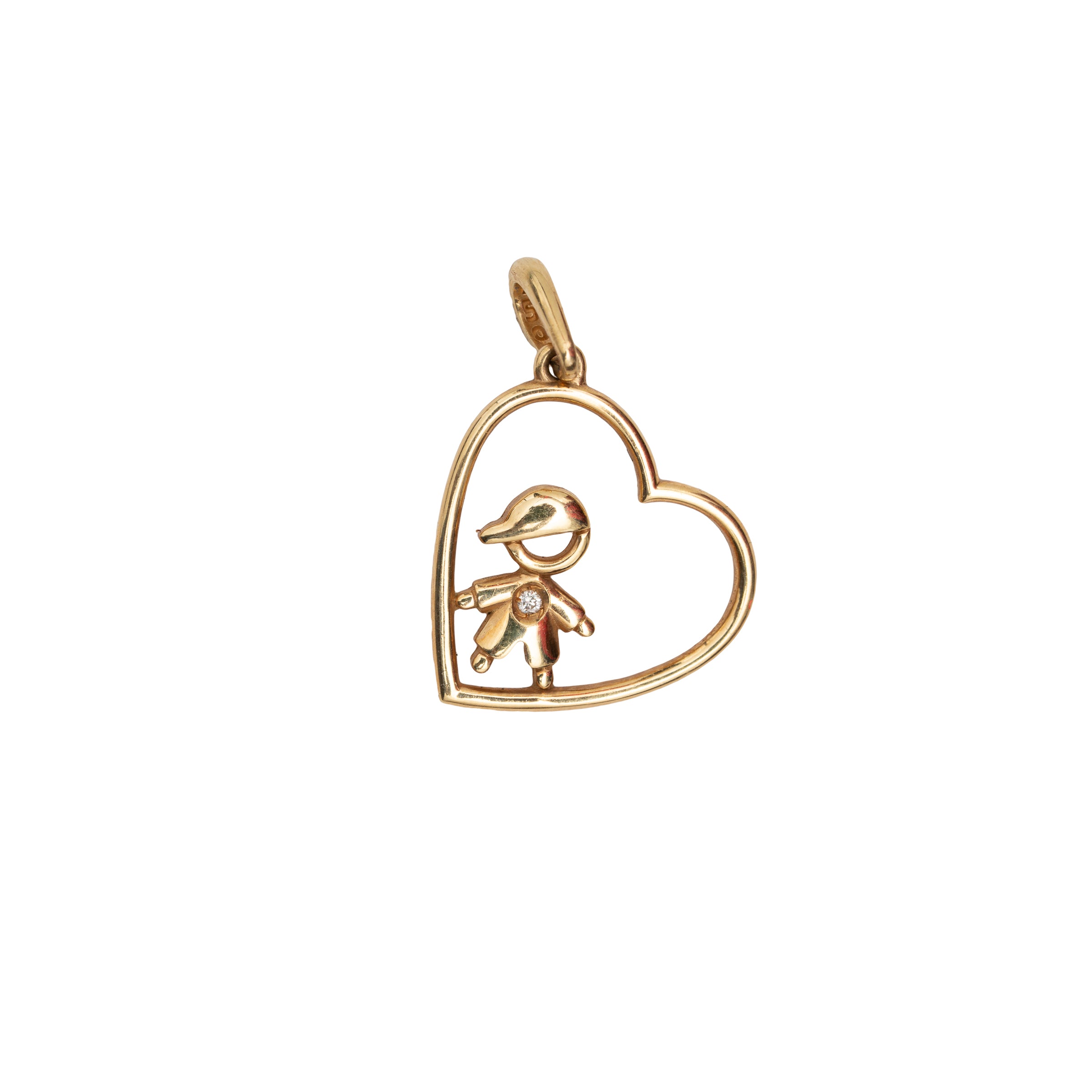 Pingente Coração Menino Ponto Diamante em Ouro 18K
