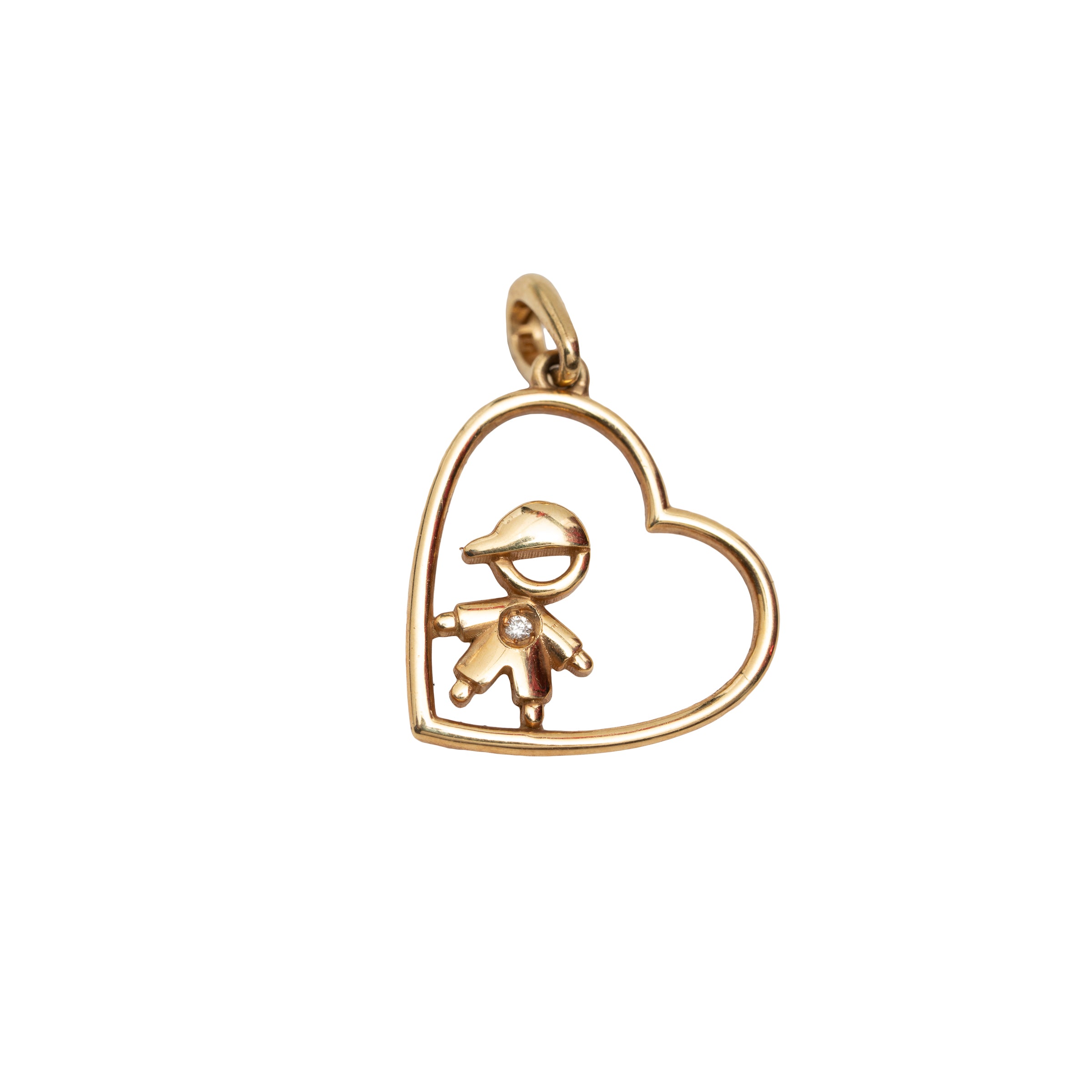 Pingente Coração Menino Ponto Diamante em Ouro 18K