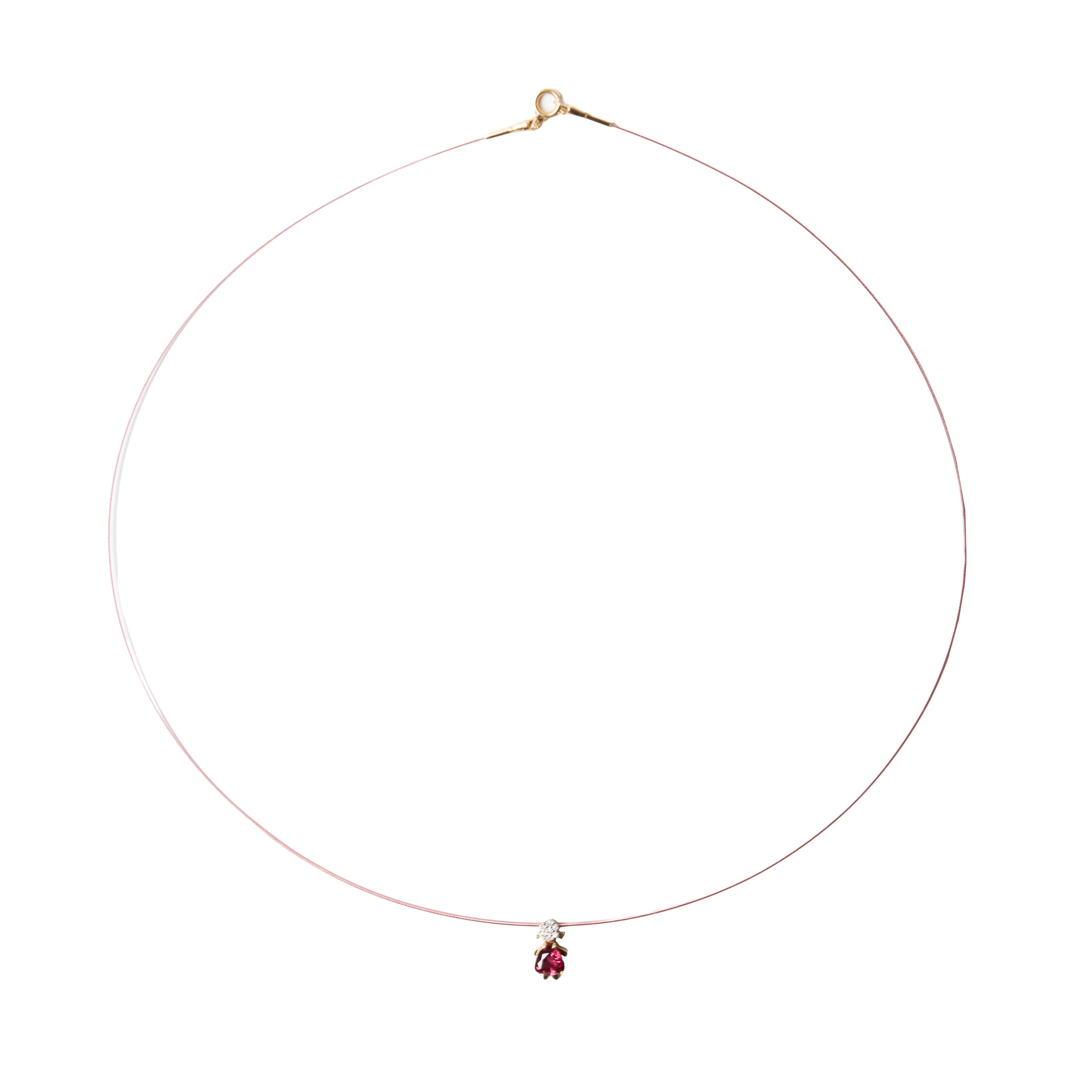 Colar Fio de Nylon Rosa com Pingente Menina Ametista, Turmalina Rosa e Diamante