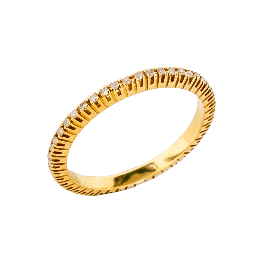 Aliança Majestic inteira de diamante e ouro 18k