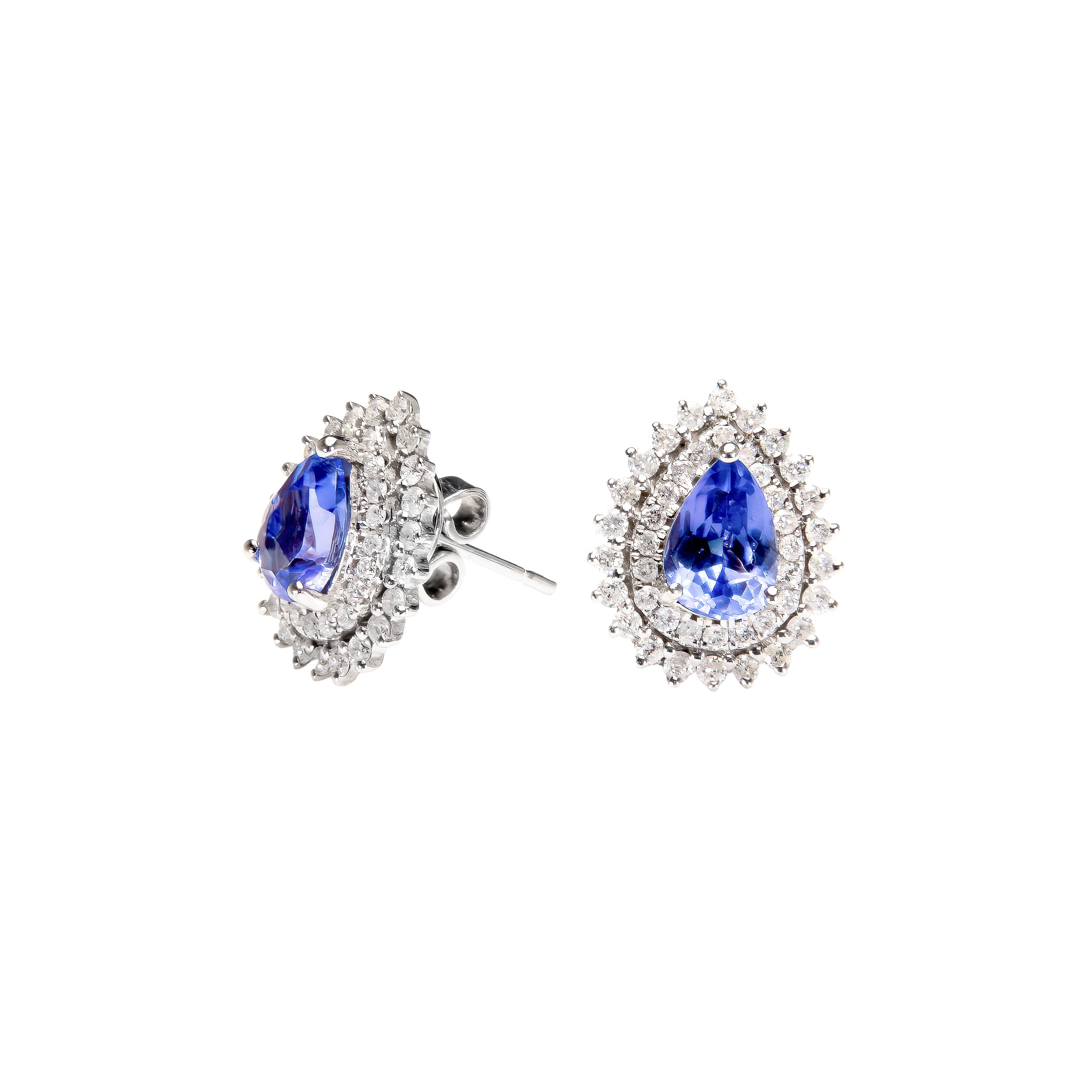 Brinco gota tanzanita, ouro 18k e diamante