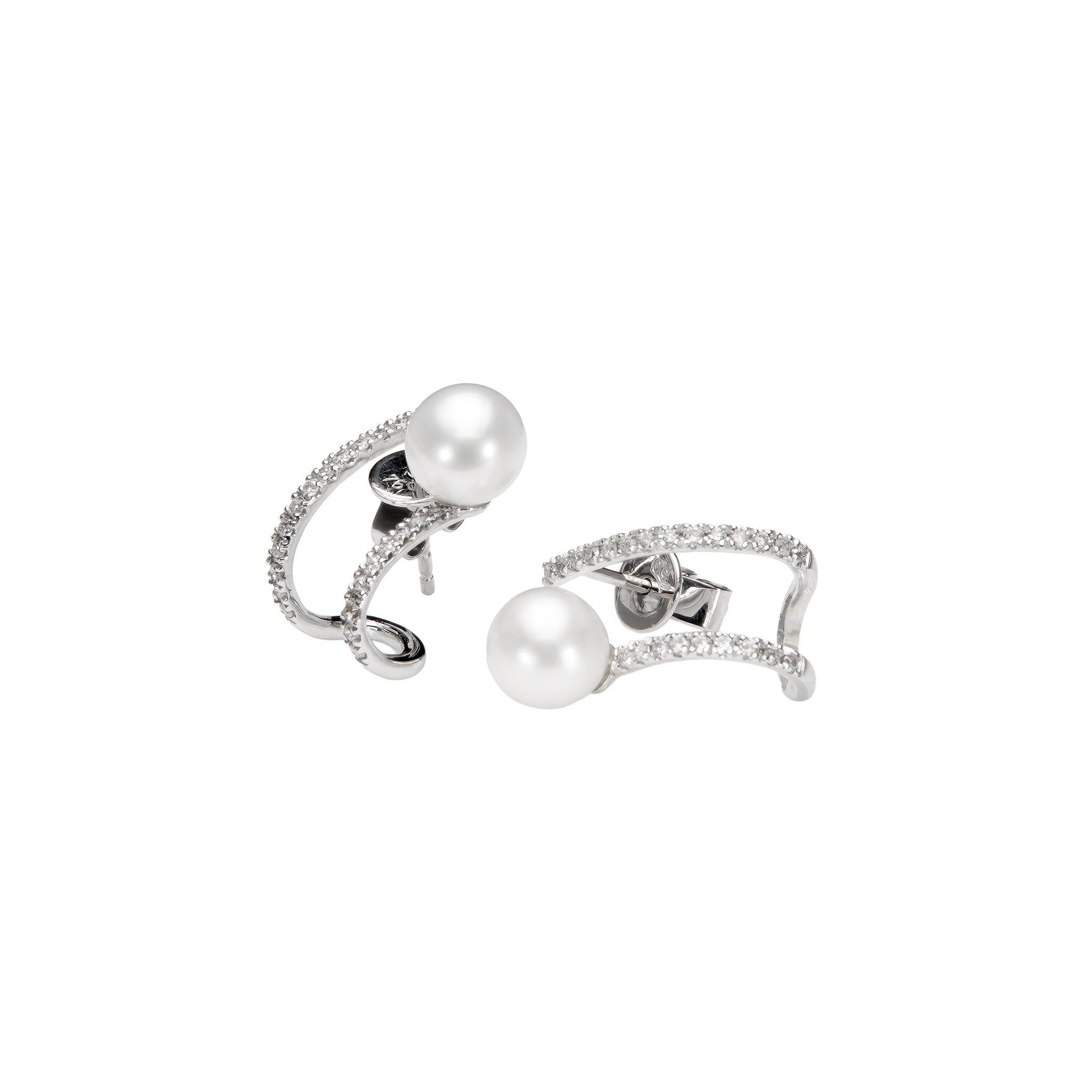 Brinco Illusion de pérola, diamante e ouro 18k