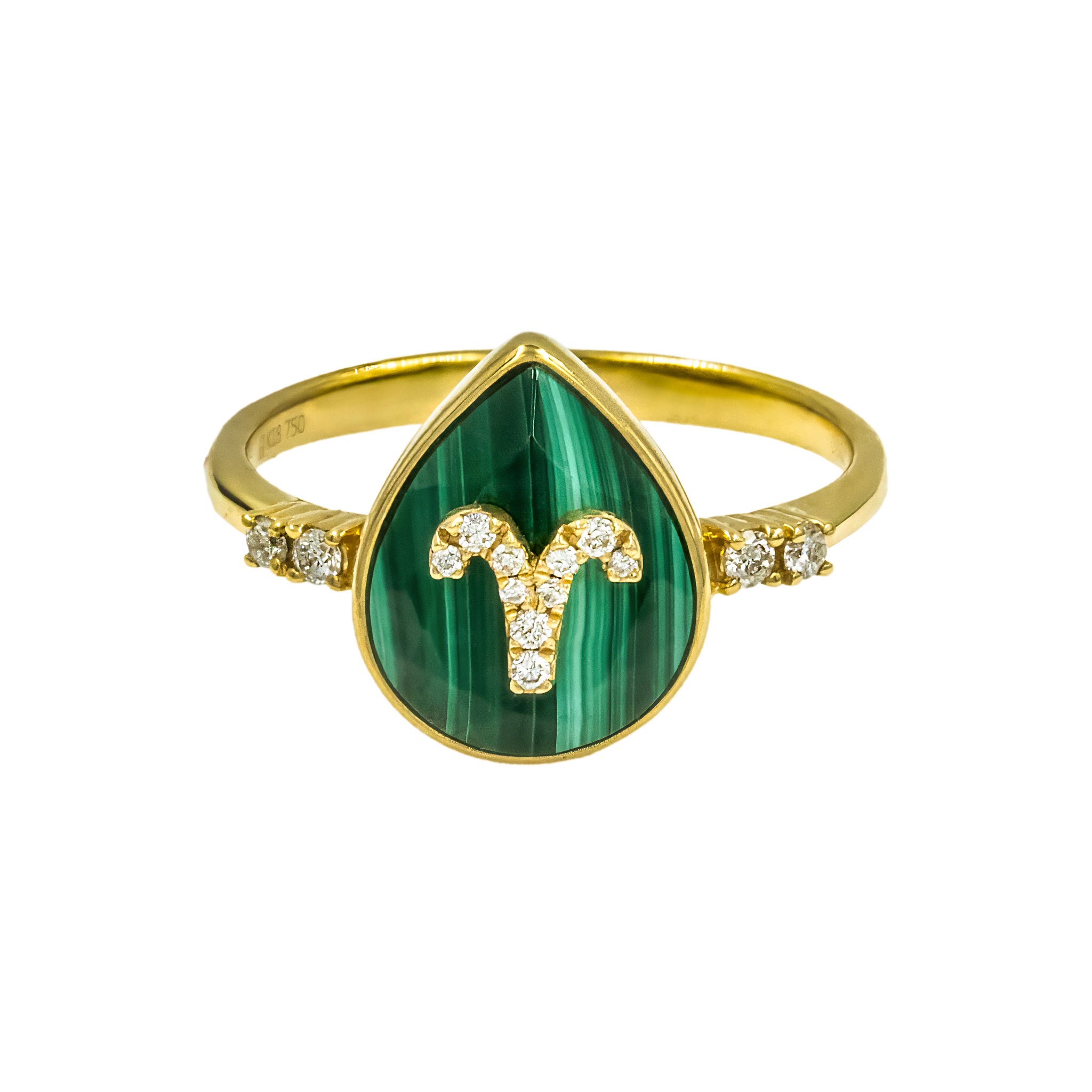 Anel Malaquita Signo Áries ouro 18k