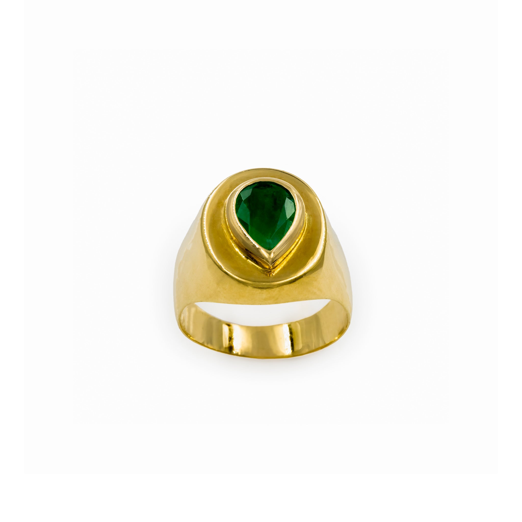 Anel Little Finge com  gota de esmeralda e ouro 18k