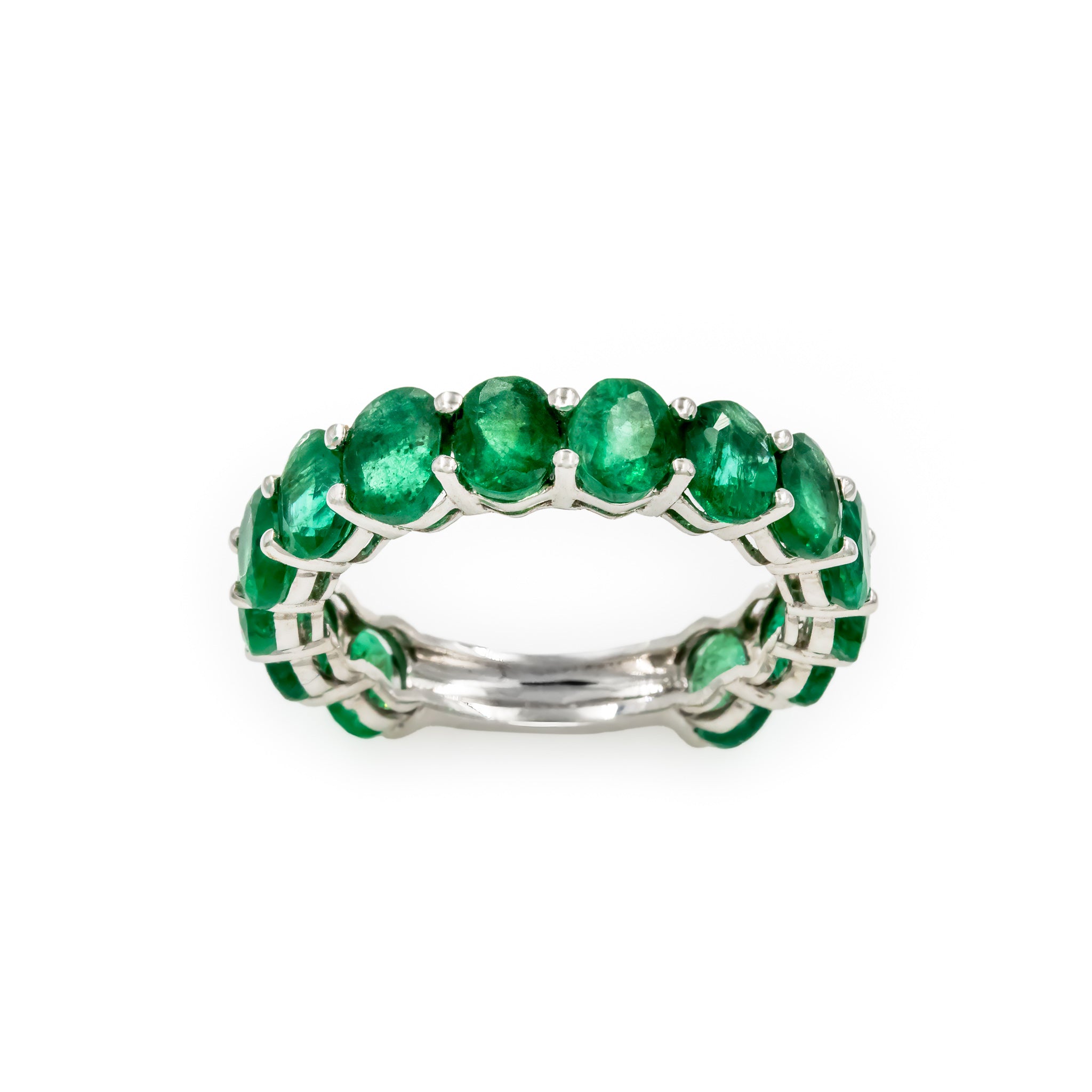 Aliança 7/8 ouro 18k e esmeralda