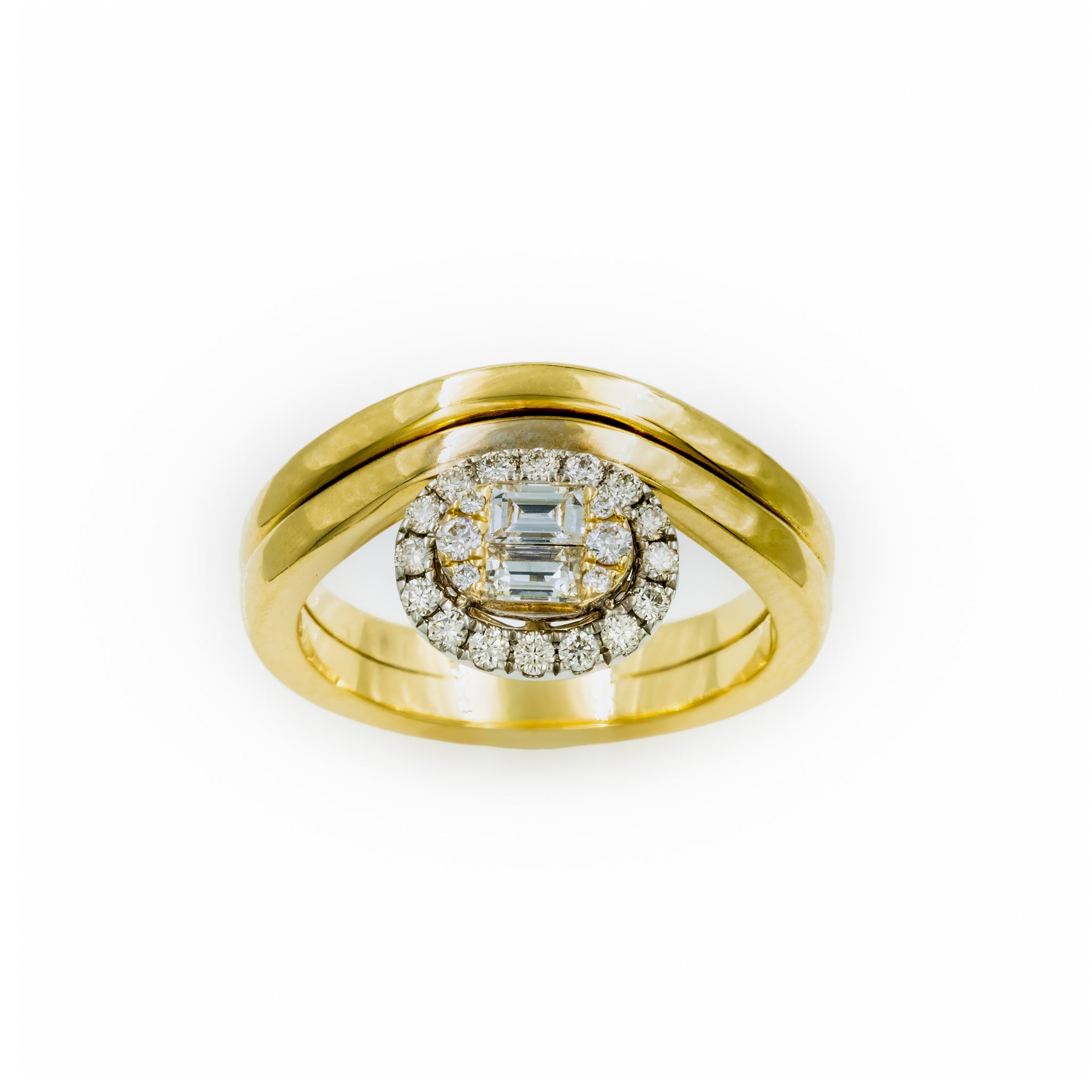 Anel Jaros Curvos de diamante e ouro 18k