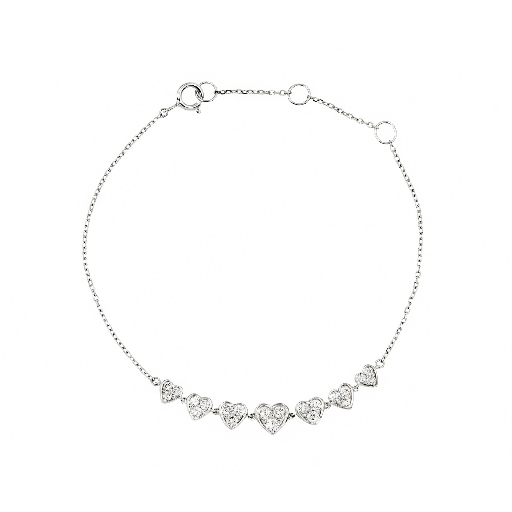 Pulseira Seven com  7 corações de diamante e ouro 18k