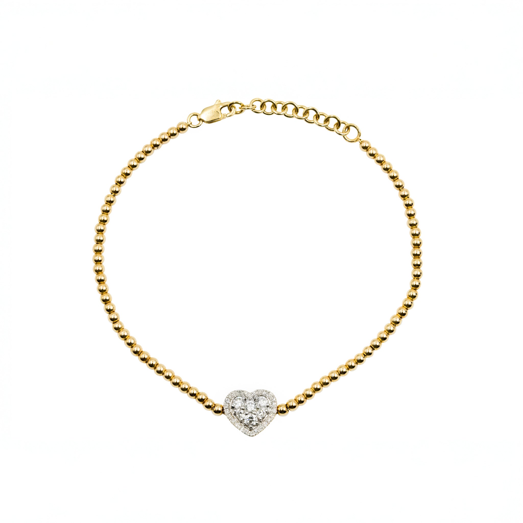 Pulseira Ball ouro 18k de bolinhas com coração de diamante