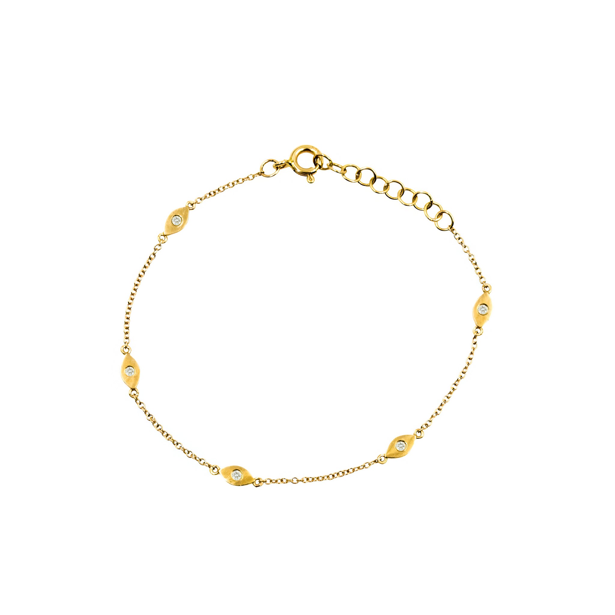 Pulseira 5 Olhos de  diamante e ouro 18k