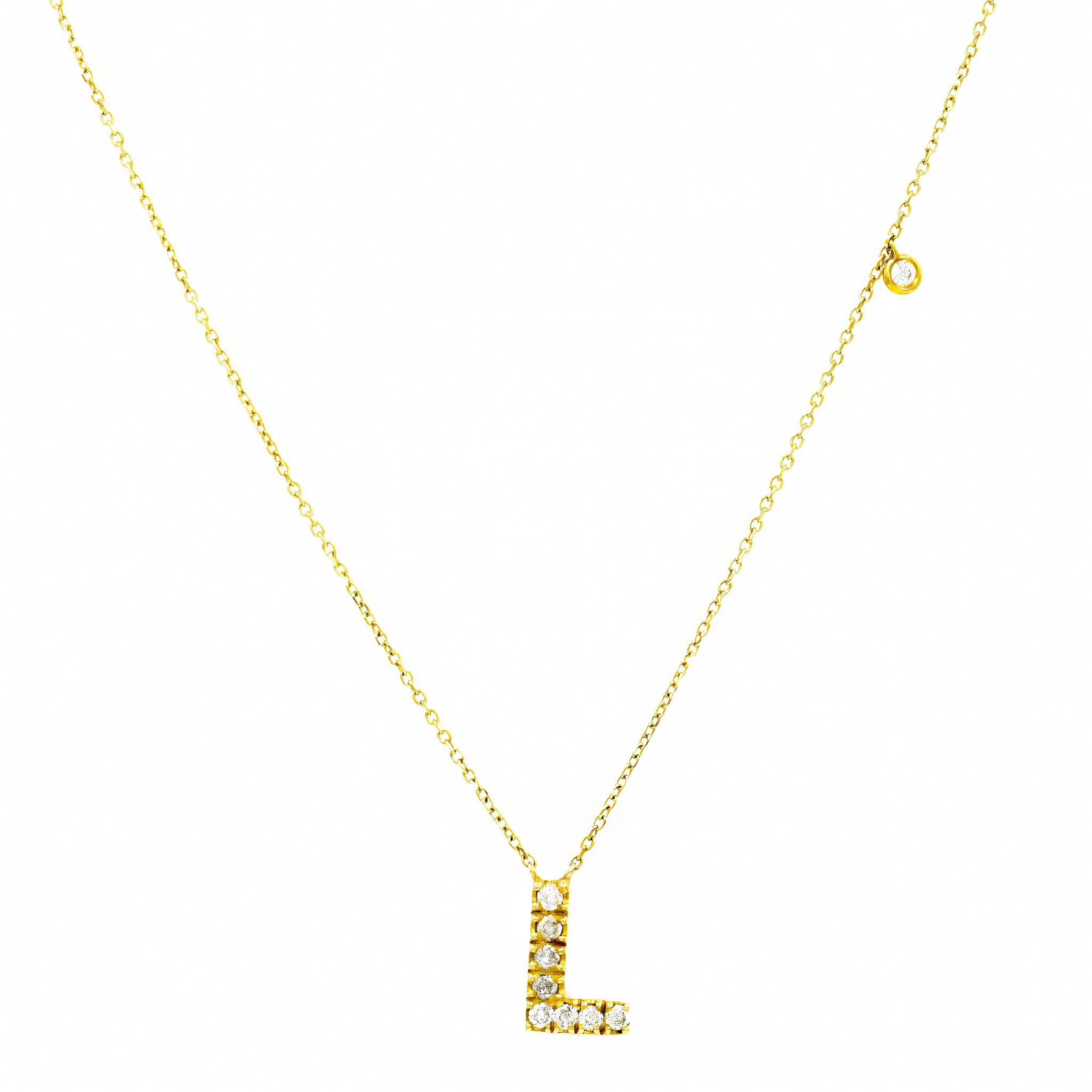 Gargantilha ouro 18k com pingente de letra L de diamante