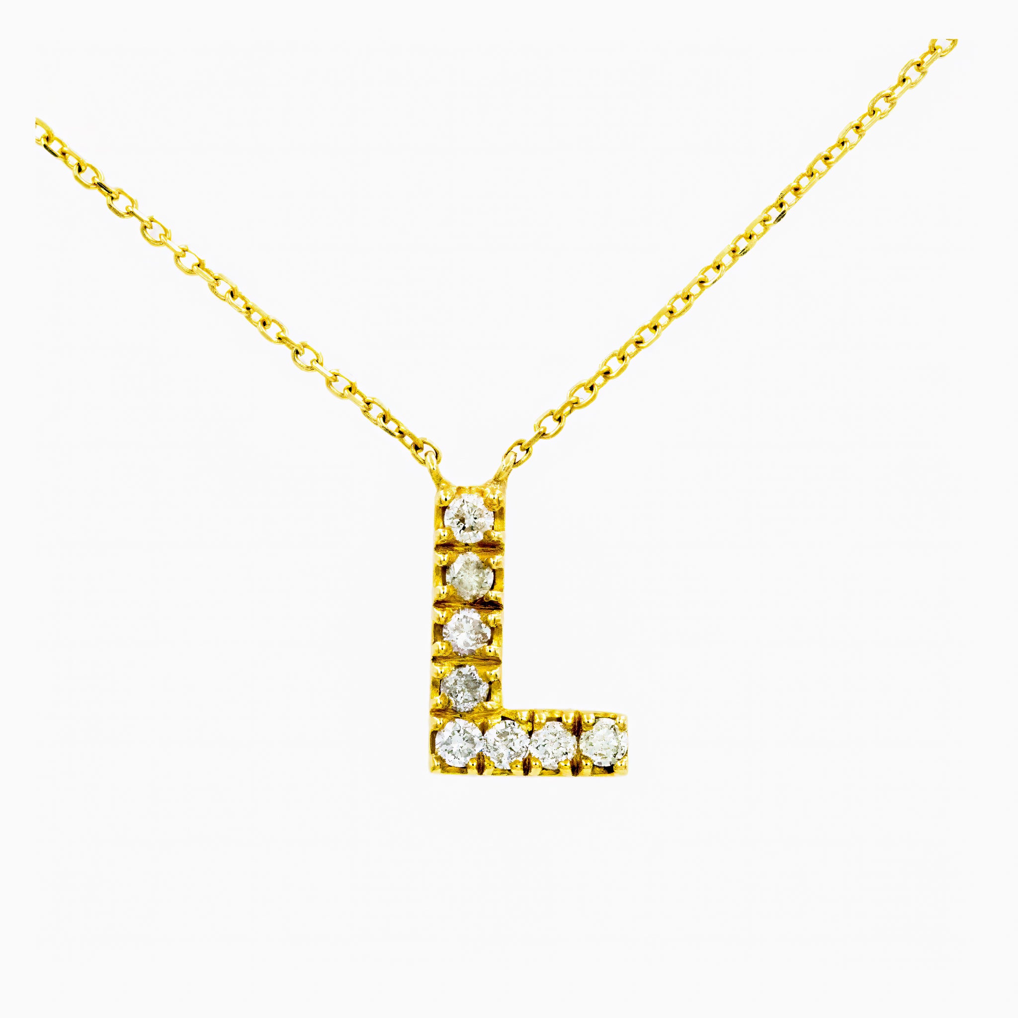 Gargantilha ouro 18k com pingente de letra L de diamante