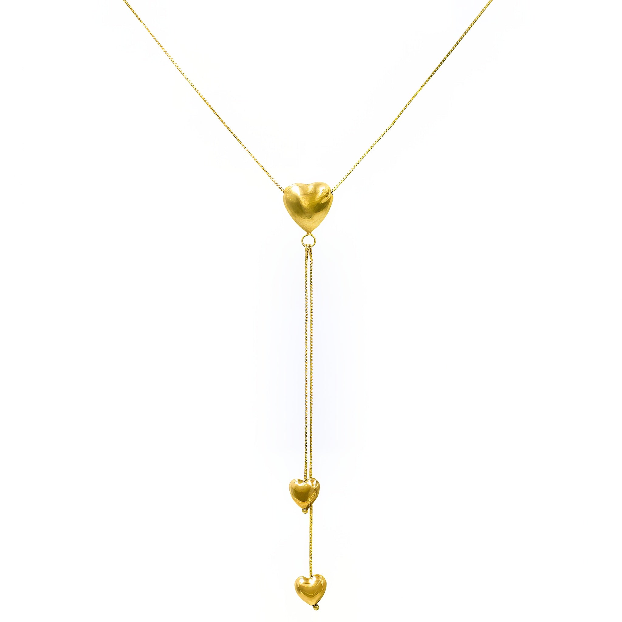 Gargantilha gravata 3 corações ouro 18k