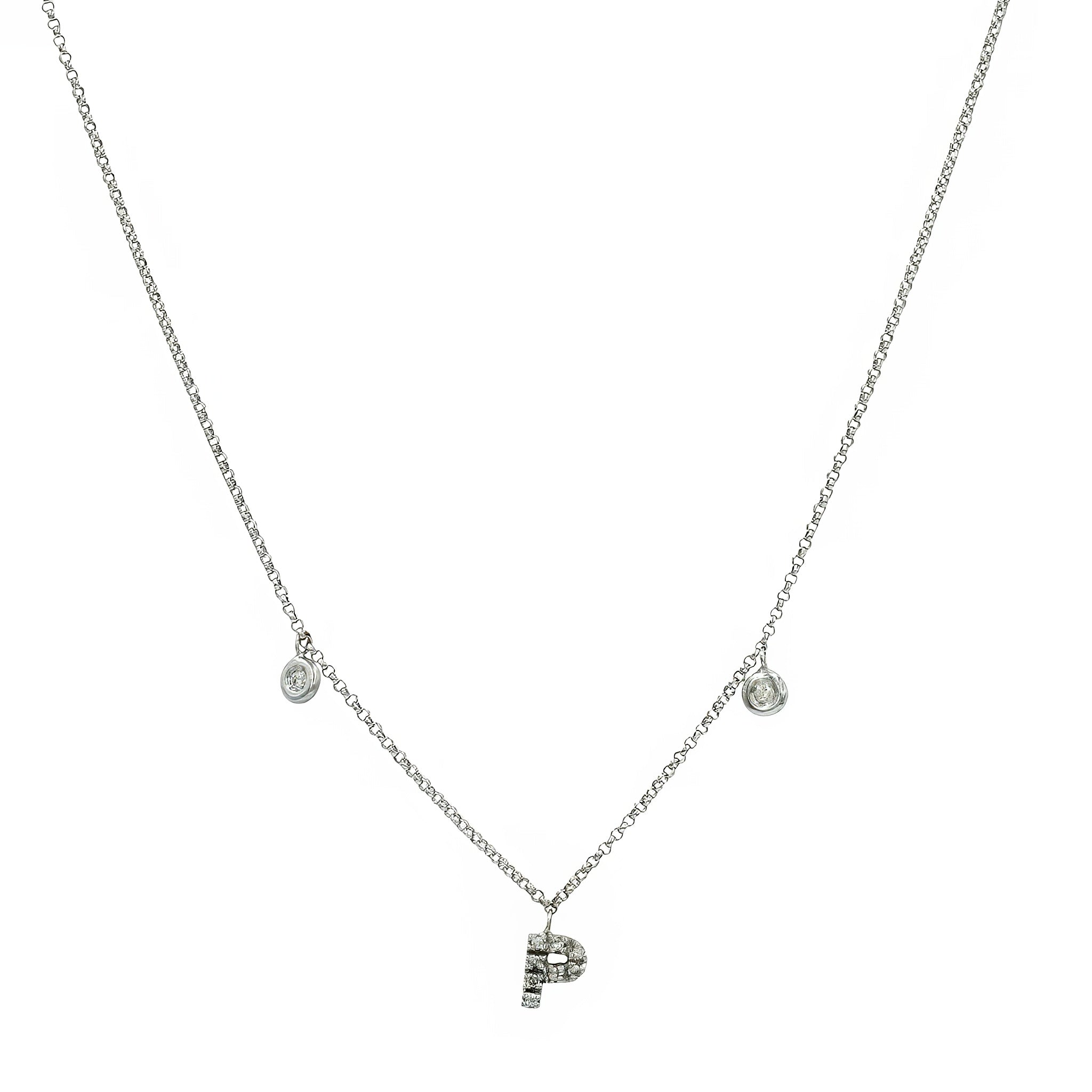 Gargantilha Letter ouro 18k com letra P de diamante